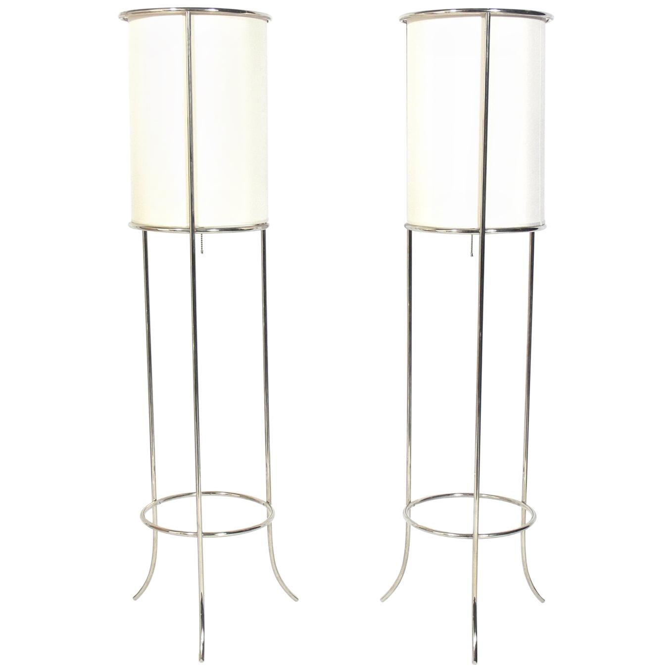 Pair of Nickel Floor Lamps Attributed to T.H. Robsjohn-Gibbings