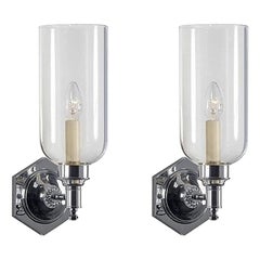 Pair of Nickel & Glass Sconces by Charles Edwards