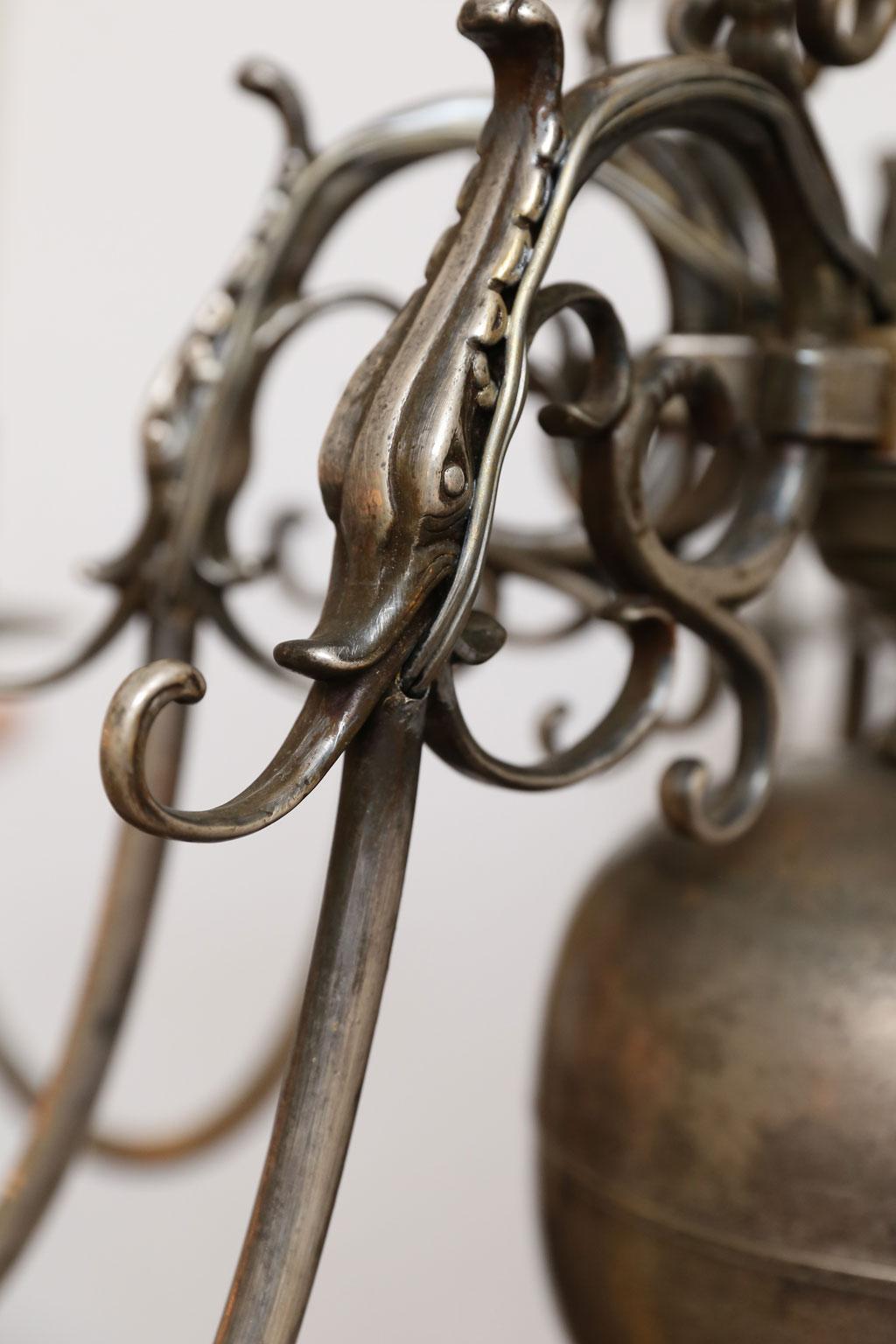 20th Century Pair of Nickel on Bronze Georgian-Style Flemish Chandeliers 