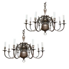 Antique Pair of Nickel on Bronze Georgian-Style Flemish Chandeliers