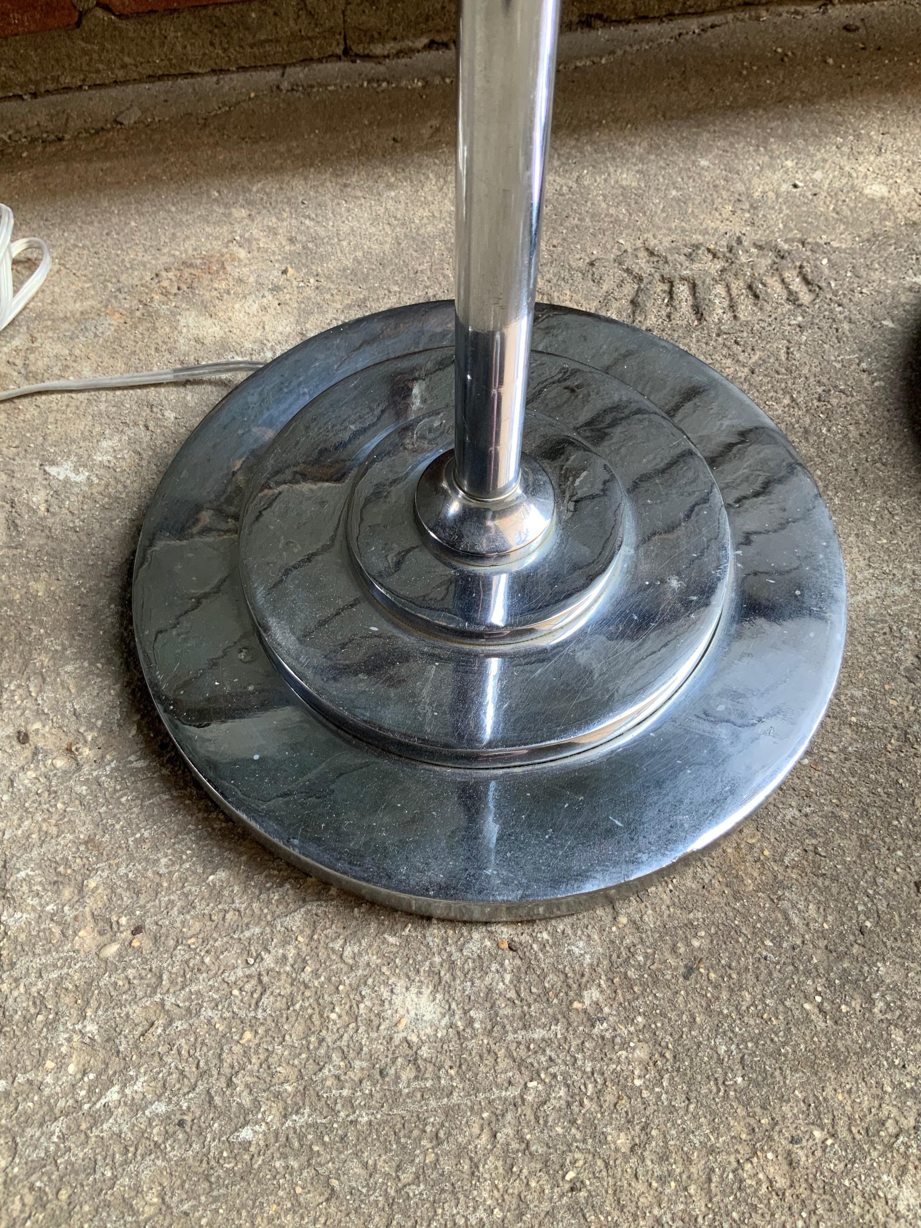 Iron Pair of Nickel Plate Machine Age Floor Lamps