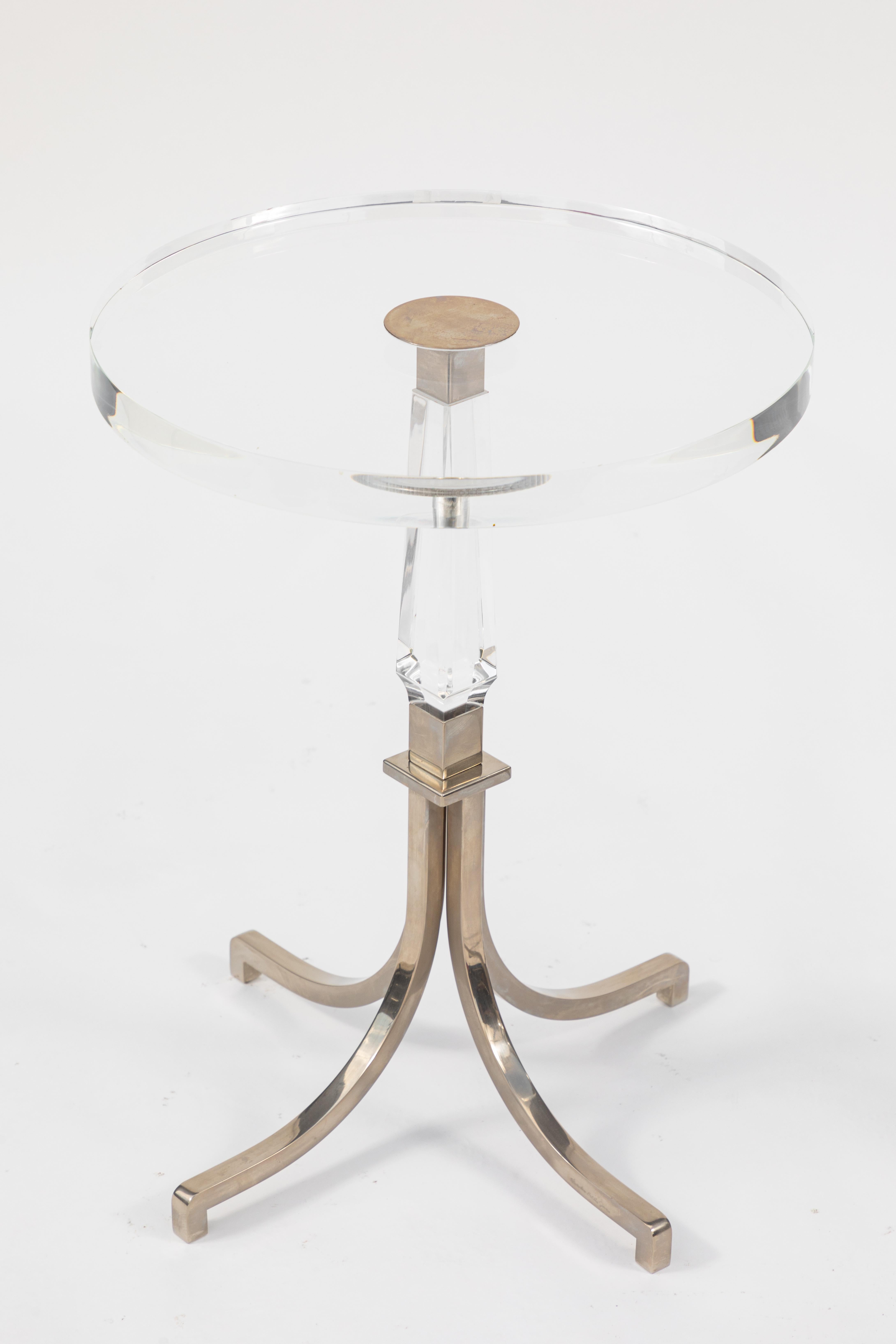 Pair of Nickel Plated and Lucite Charles Hollis Jones Side Tables In Good Condition In Los Angeles, CA