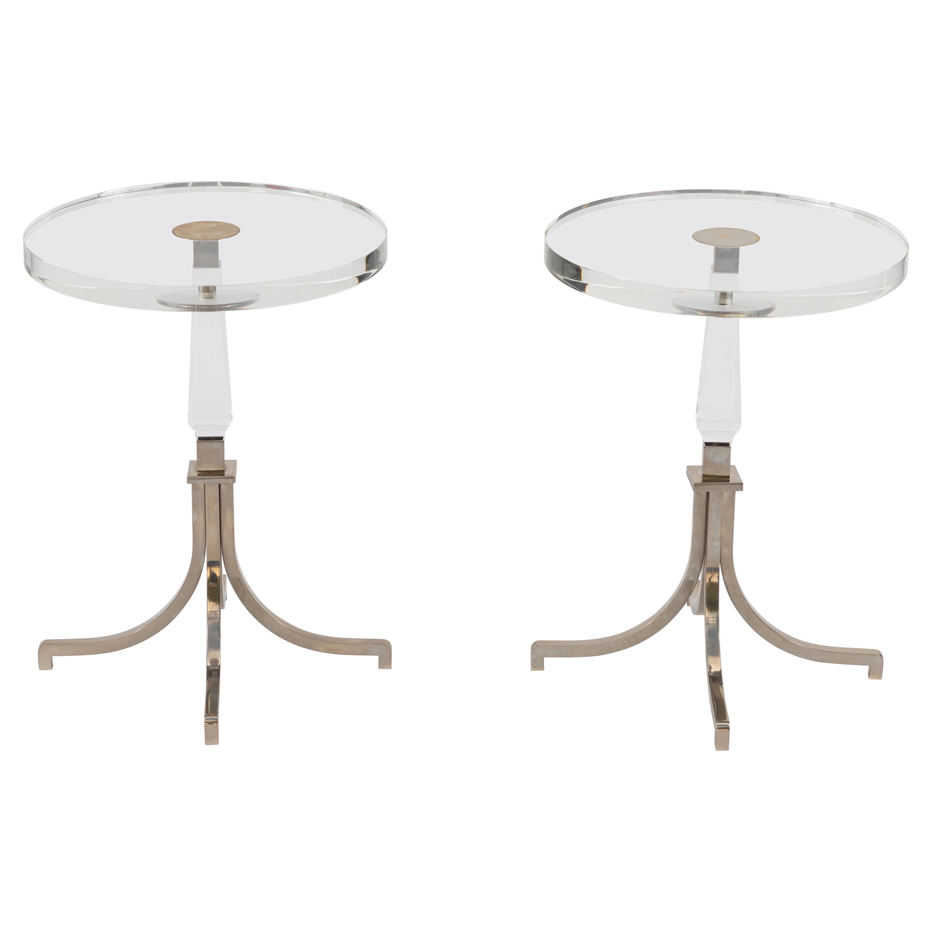 Pair of Nickel Plated and Lucite Charles Hollis Jones Side Tables