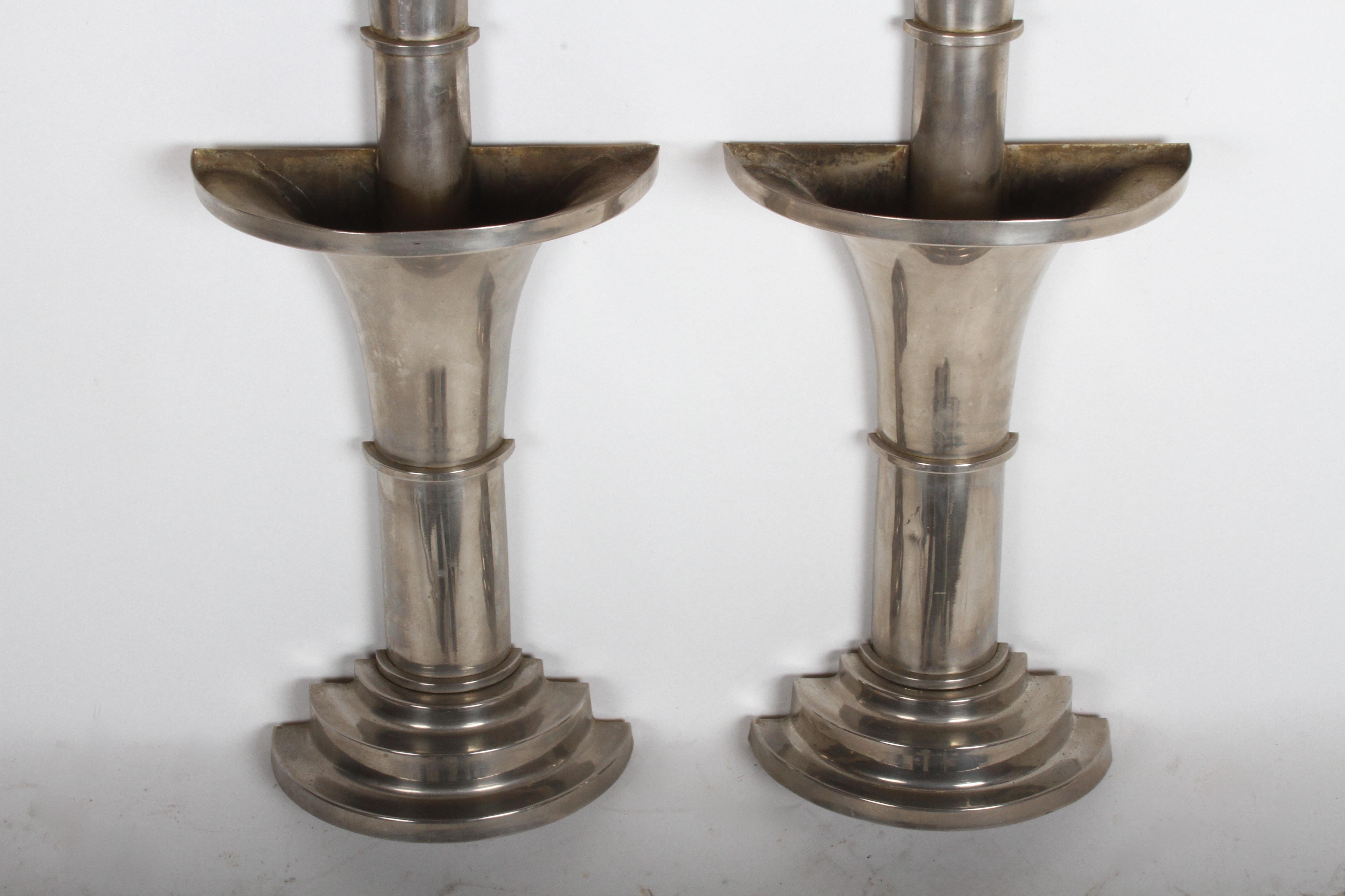 Pair of Nickel-Plated Art Deco Wall Floral Sconces For Sale 2