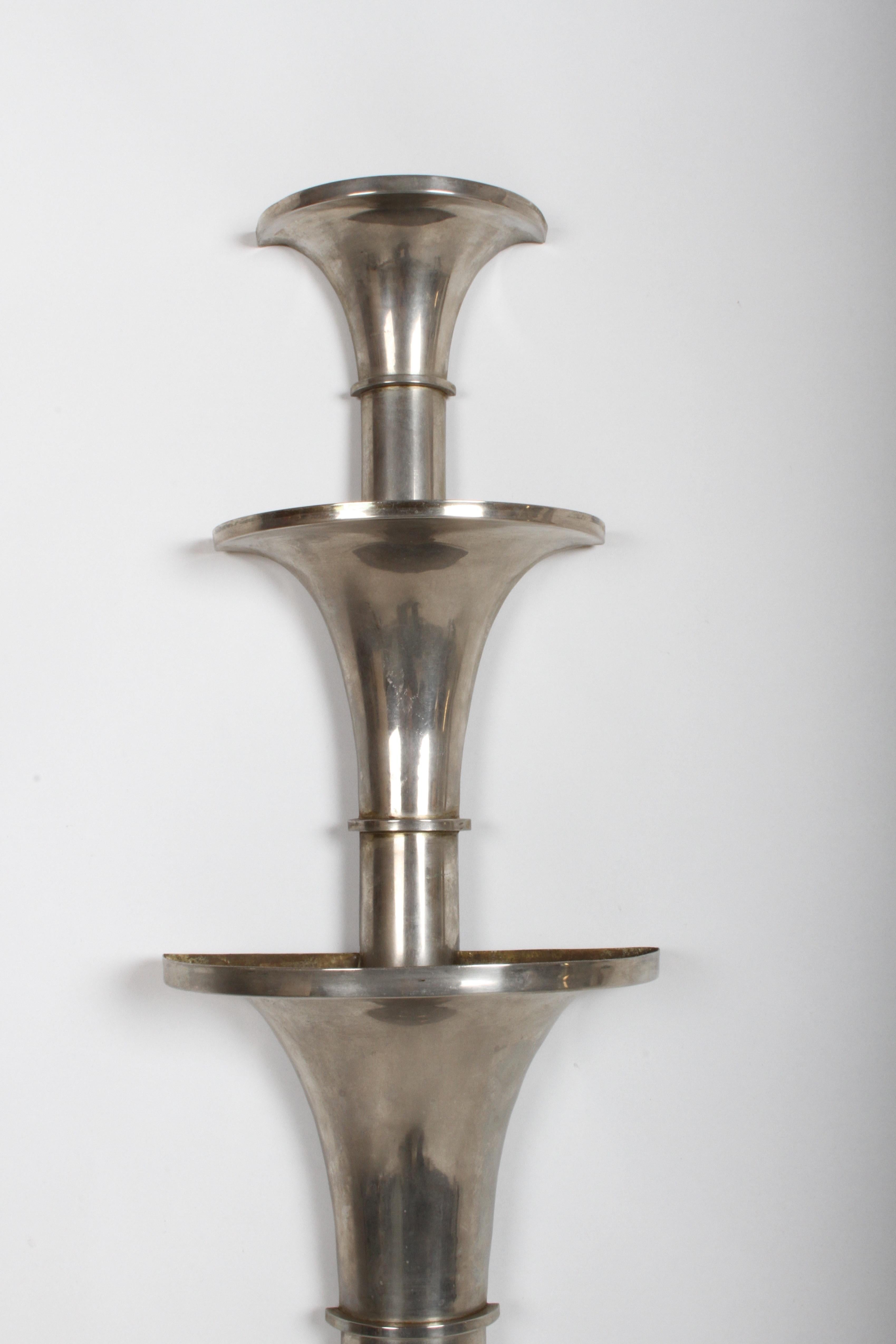 Pair of Nickel-Plated Art Deco Wall Floral Sconces For Sale 3