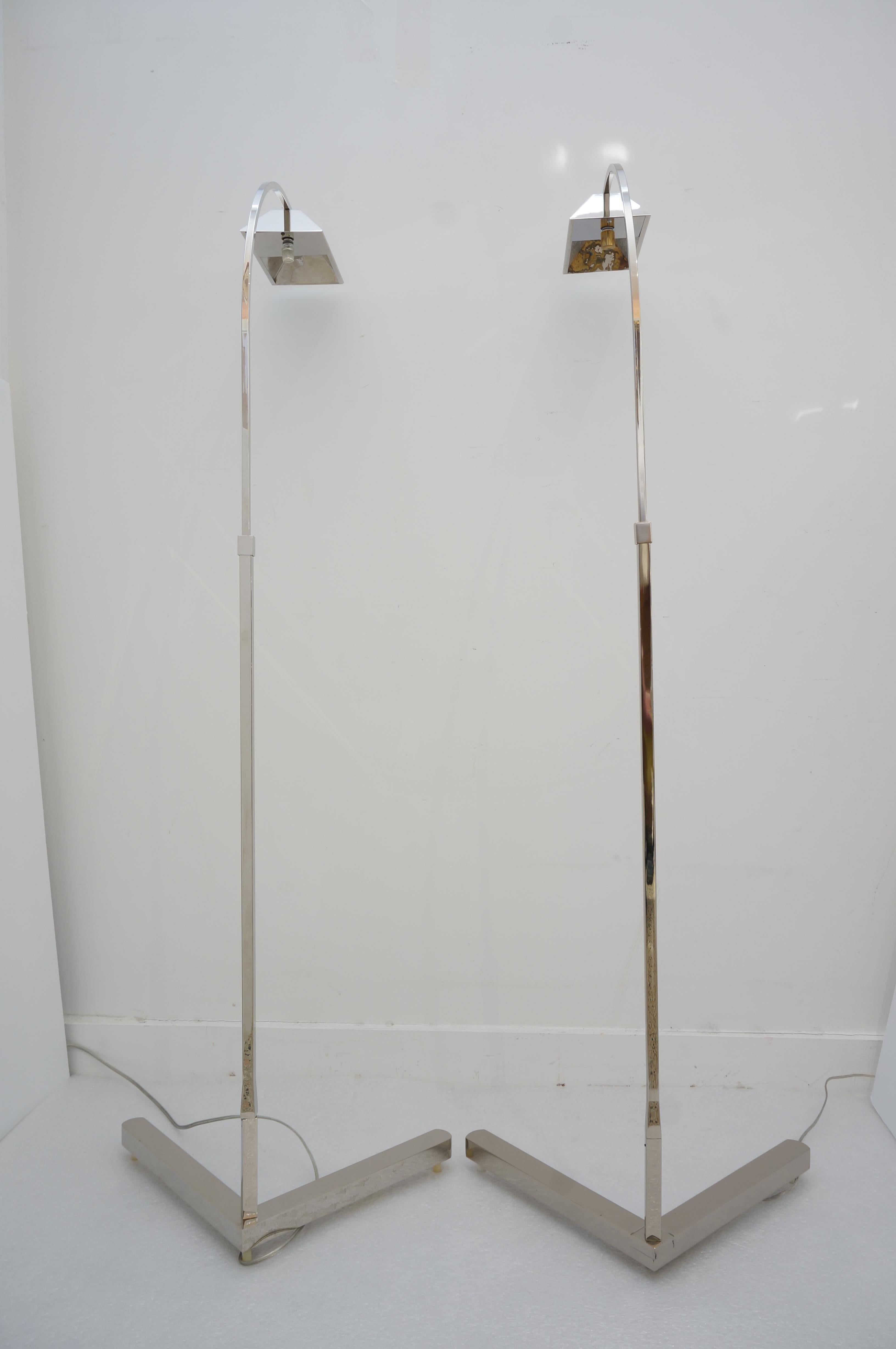 Pair of Nickel Plated Casella Adjustable Floor Lamps 1