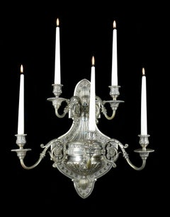 Pair of Nickel-Plated Five Branch Wall Sconces