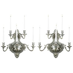 Pair of Nickel-Plated Five Branch Wall Sconces