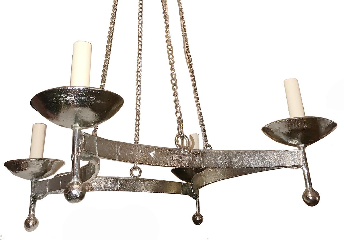Mid-20th Century Pair of Silver Plated Italian Chandeliers, Sold Individually For Sale
