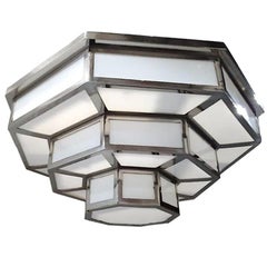 Pair of Nickel-Plated Milk Glass Fixtures, Sold Individually