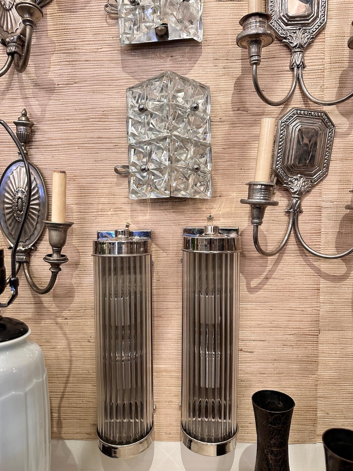 Mid-20th Century Pair of Nickel Plated Glass Rod Sconces For Sale