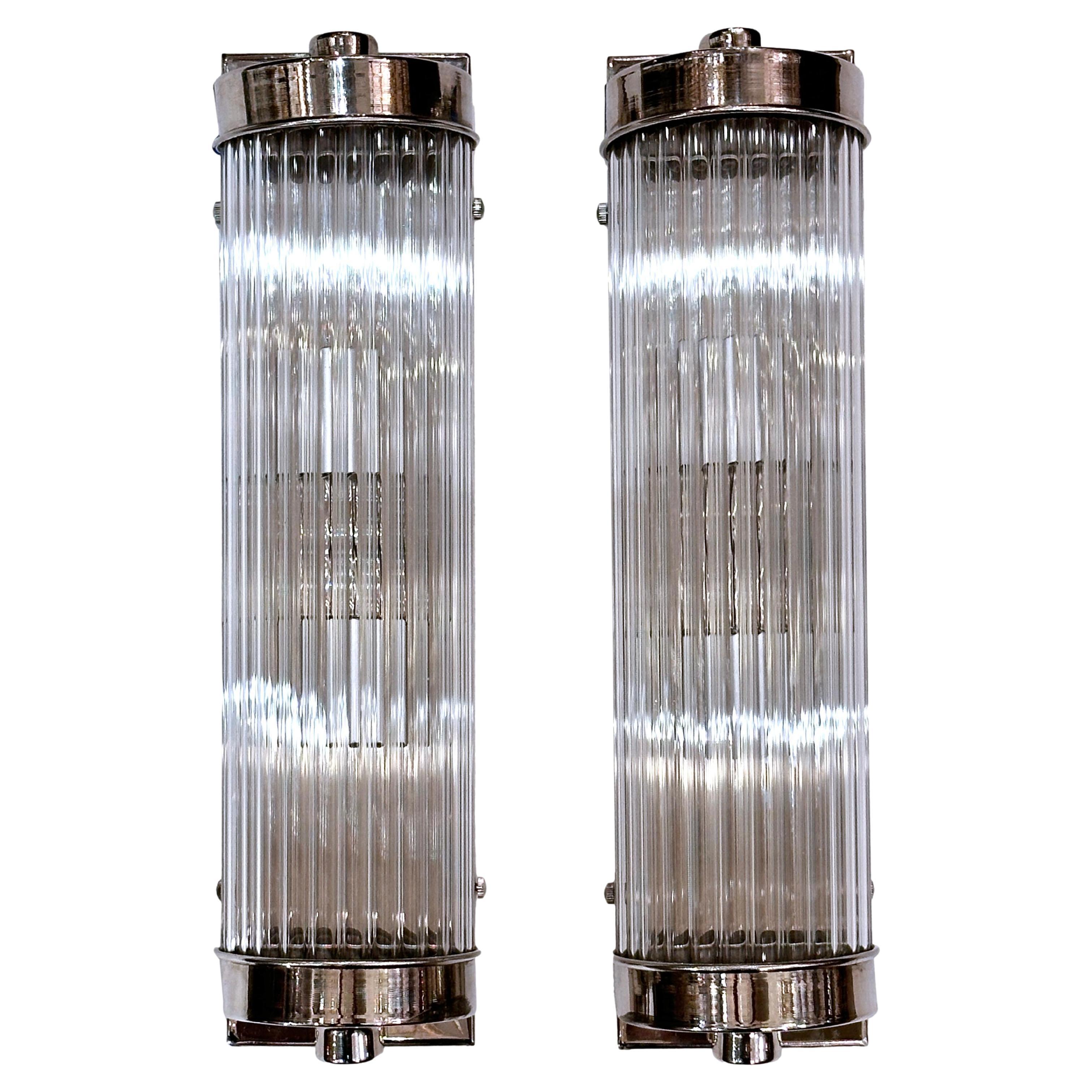 Pair of Nickel Plated Glass Rod Sconces