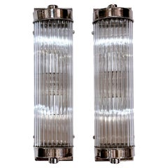 Retro Pair of Nickel Plated Glass Rod Sconces