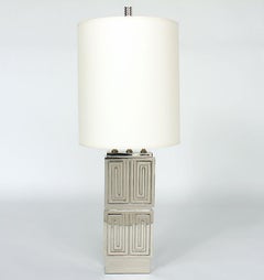 Pair of Nickel Plated Greek Key Design Table Lamps