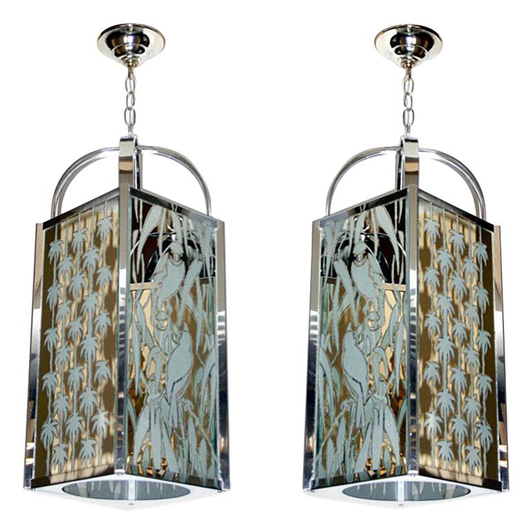 Pair of Nickel-Plated Lanterns, Sold Individually For Sale