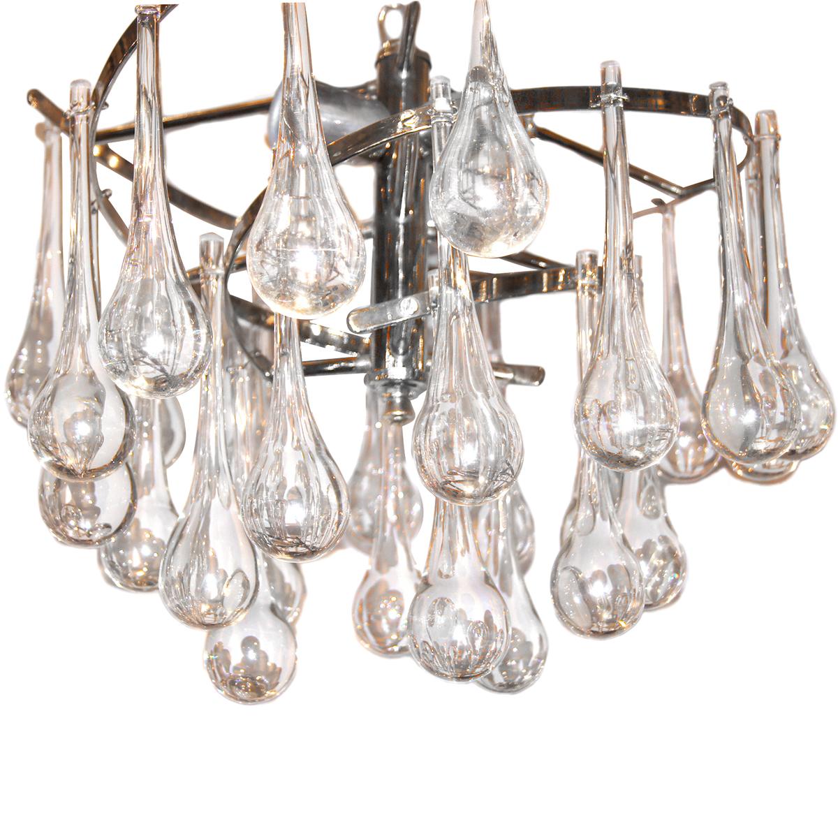 Italian Pair of Nickel-Plated Light Fixtures with Glass Drops. Sold Individually.  For Sale