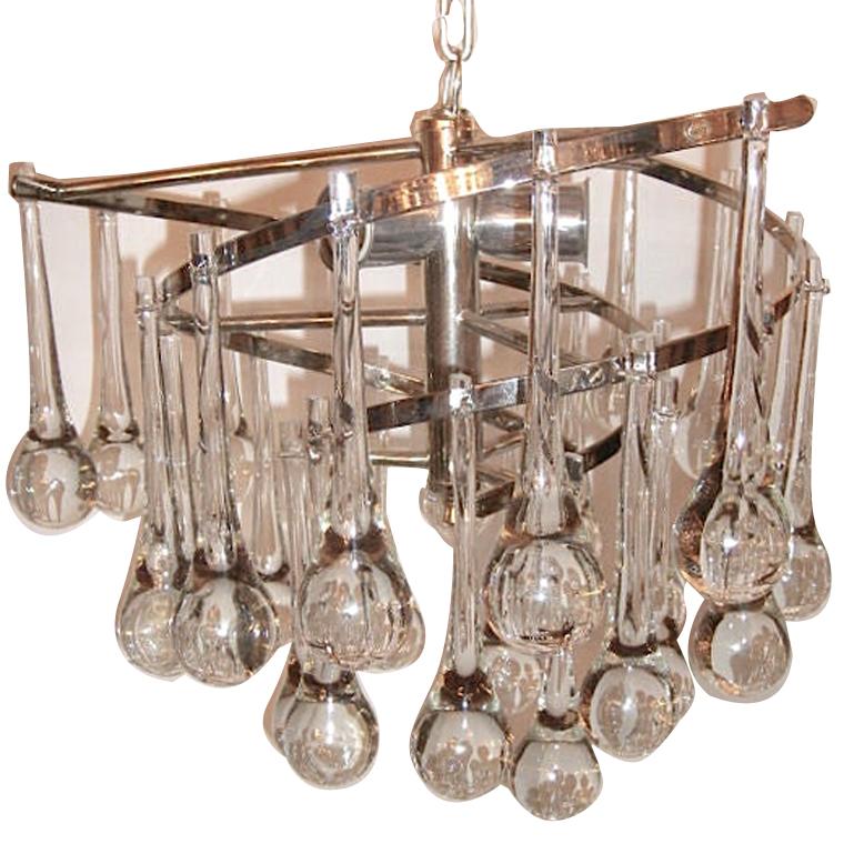 Hand-Crafted Pair of Nickel-Plated Light Fixtures with Glass Drops. Sold Individually.  For Sale