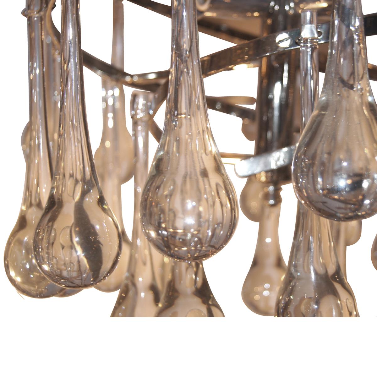 Pair of Nickel-Plated Light Fixtures with Glass Drops. Sold Individually.  In Good Condition For Sale In New York, NY