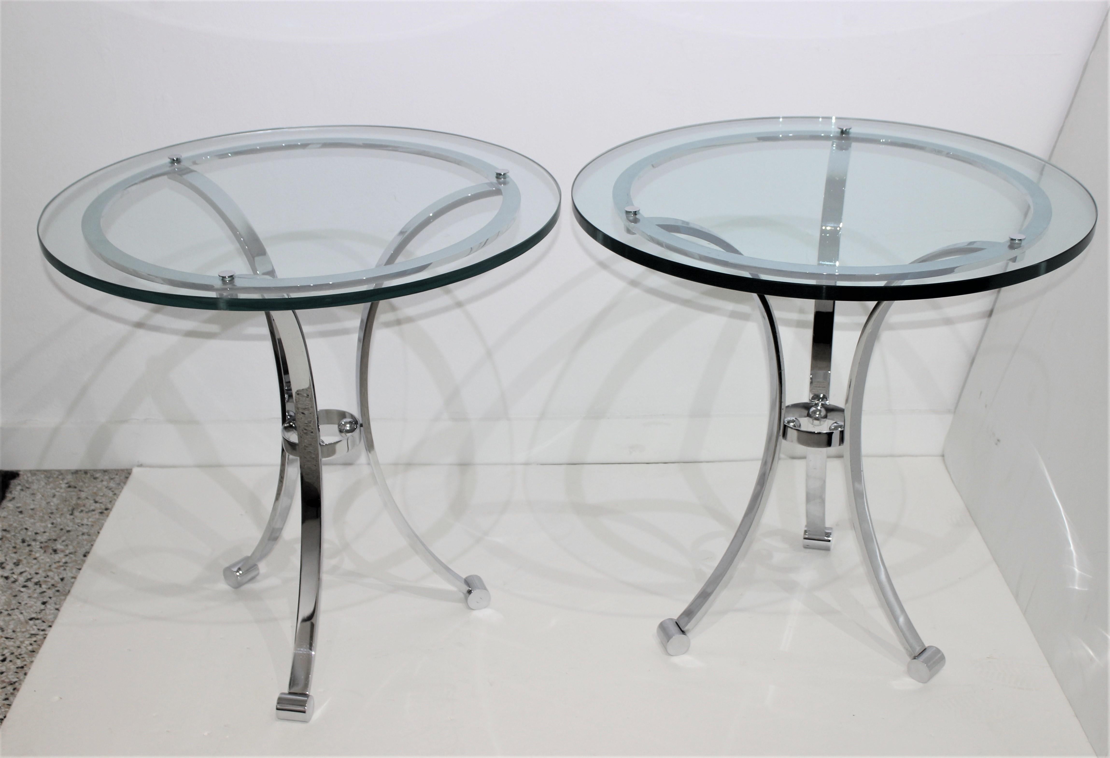 Hollywood Regency Pair of Nickel-Plated Maison Jansen Style Gueridon Tables For Sale