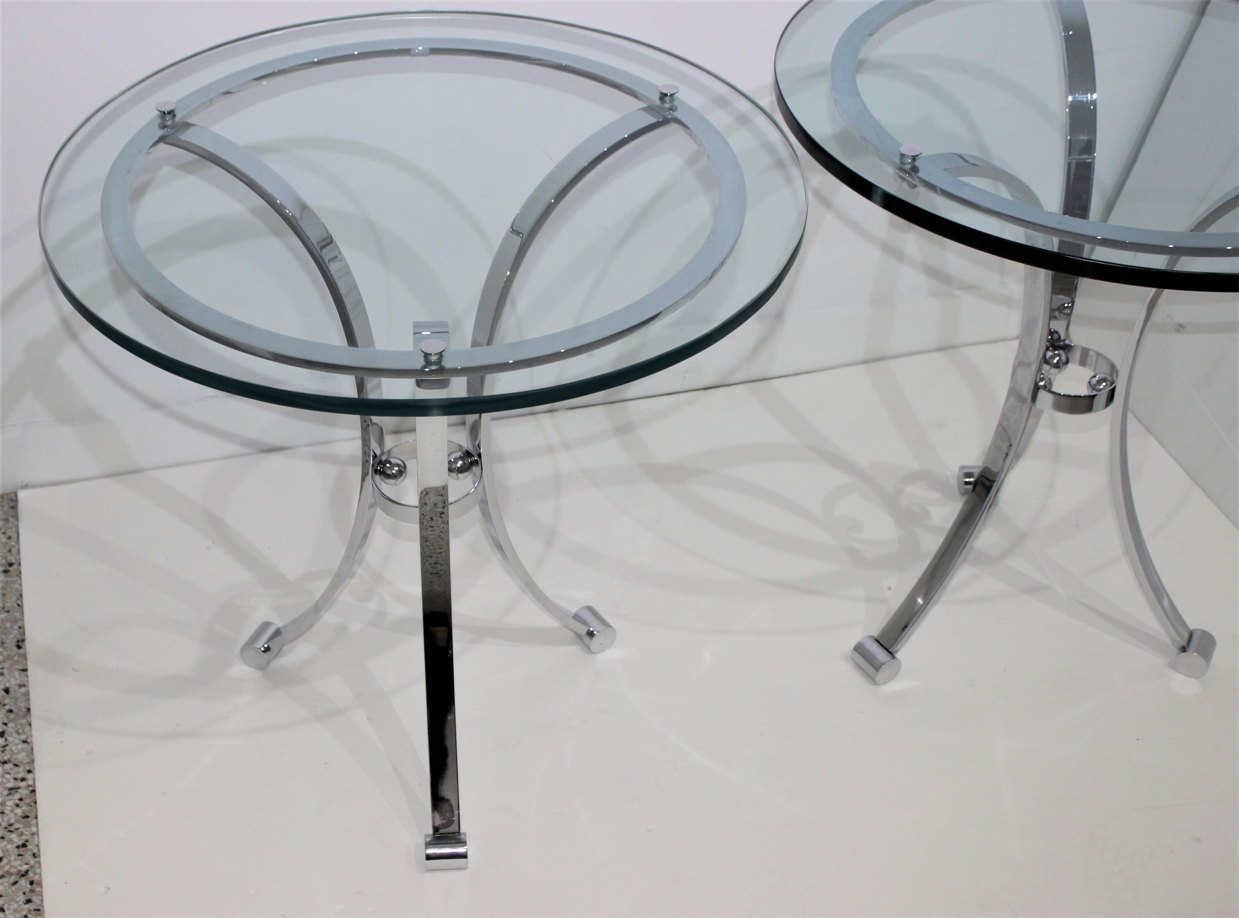 20th Century Pair of Nickel-Plated Maison Jansen Style Gueridon Tables For Sale