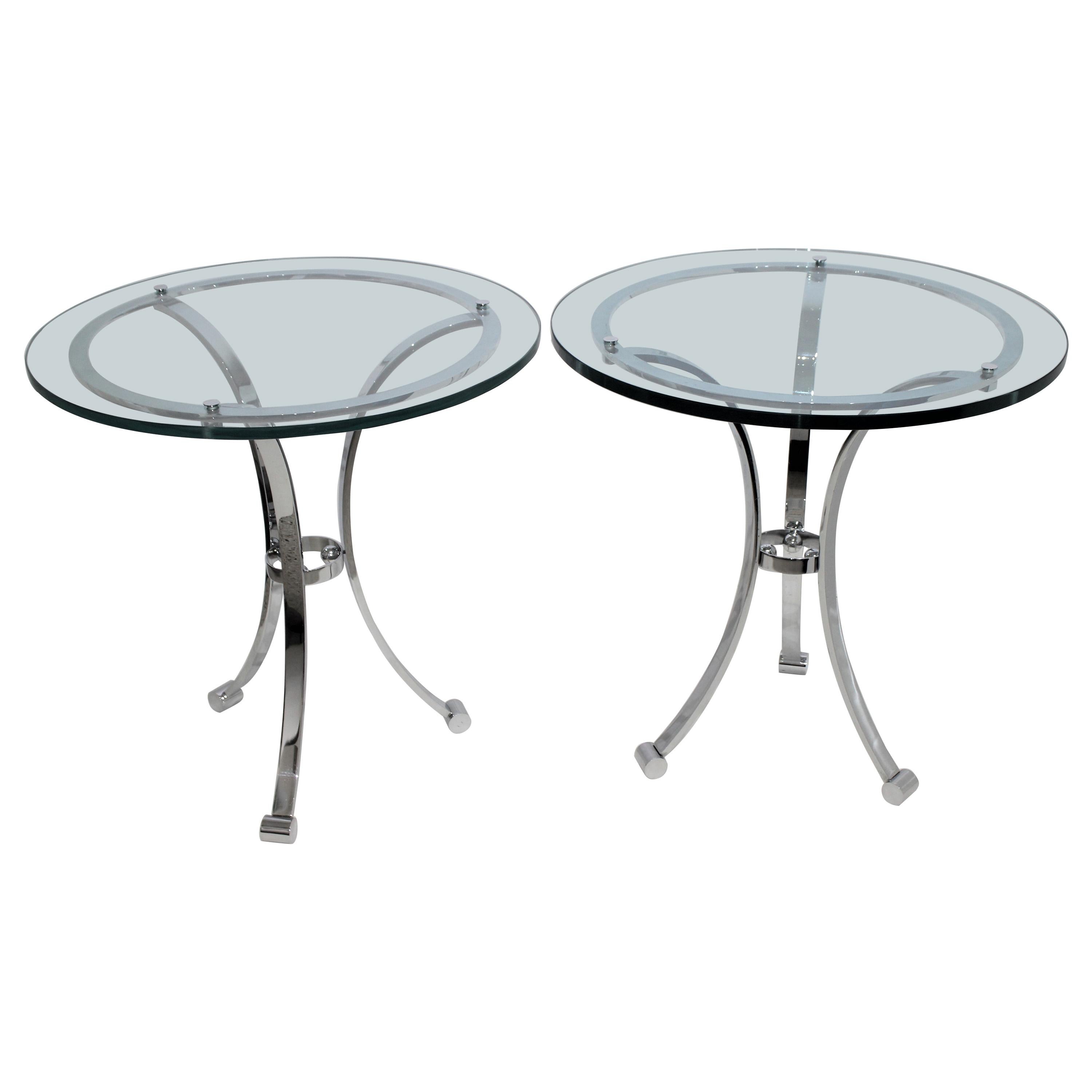 Pair of Nickel-Plated Maison Jansen Style Gueridon Tables For Sale