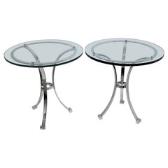 Vintage Pair of Nickel-Plated Maison Jansen Style Gueridon Tables