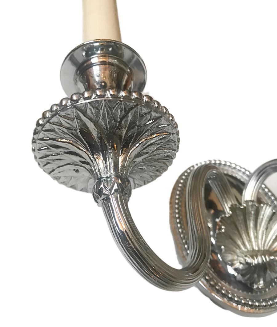 Pair of Nickel-Plated Neoclassic Sconces In Good Condition For Sale In New York, NY