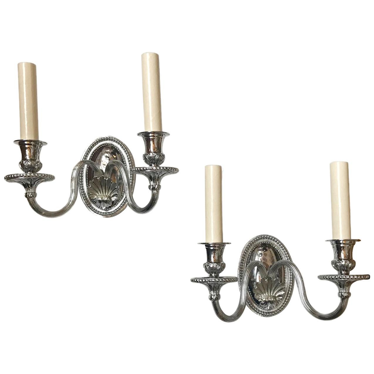 Pair of Nickel-Plated Neoclassic Sconces For Sale