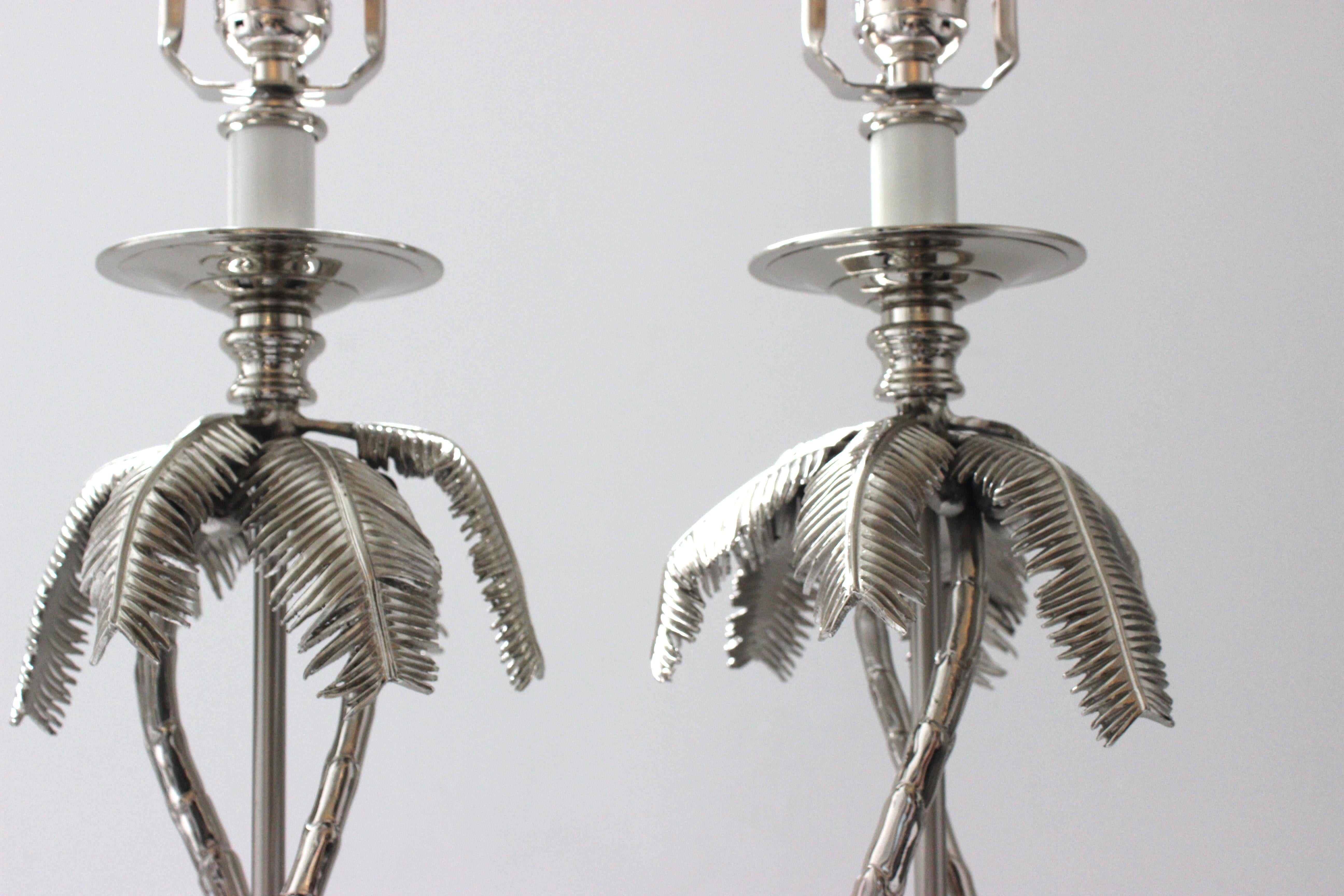 Pair of Nickel Plated Palm Tree Lamps by Angel & Zevallos For Sale 5