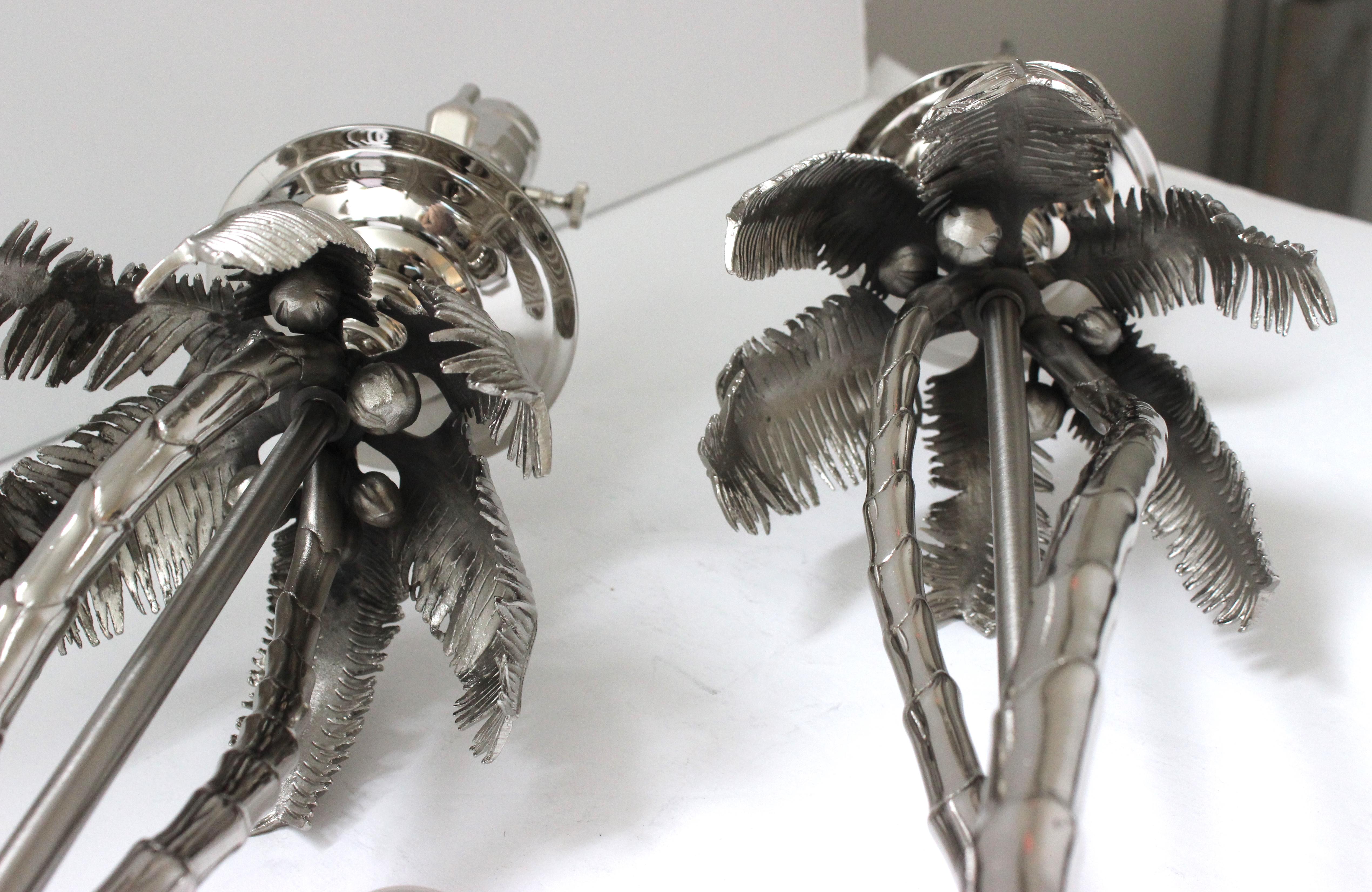 Pair of Nickel Plated Palm Tree Lamps by Angel & Zevallos For Sale 8