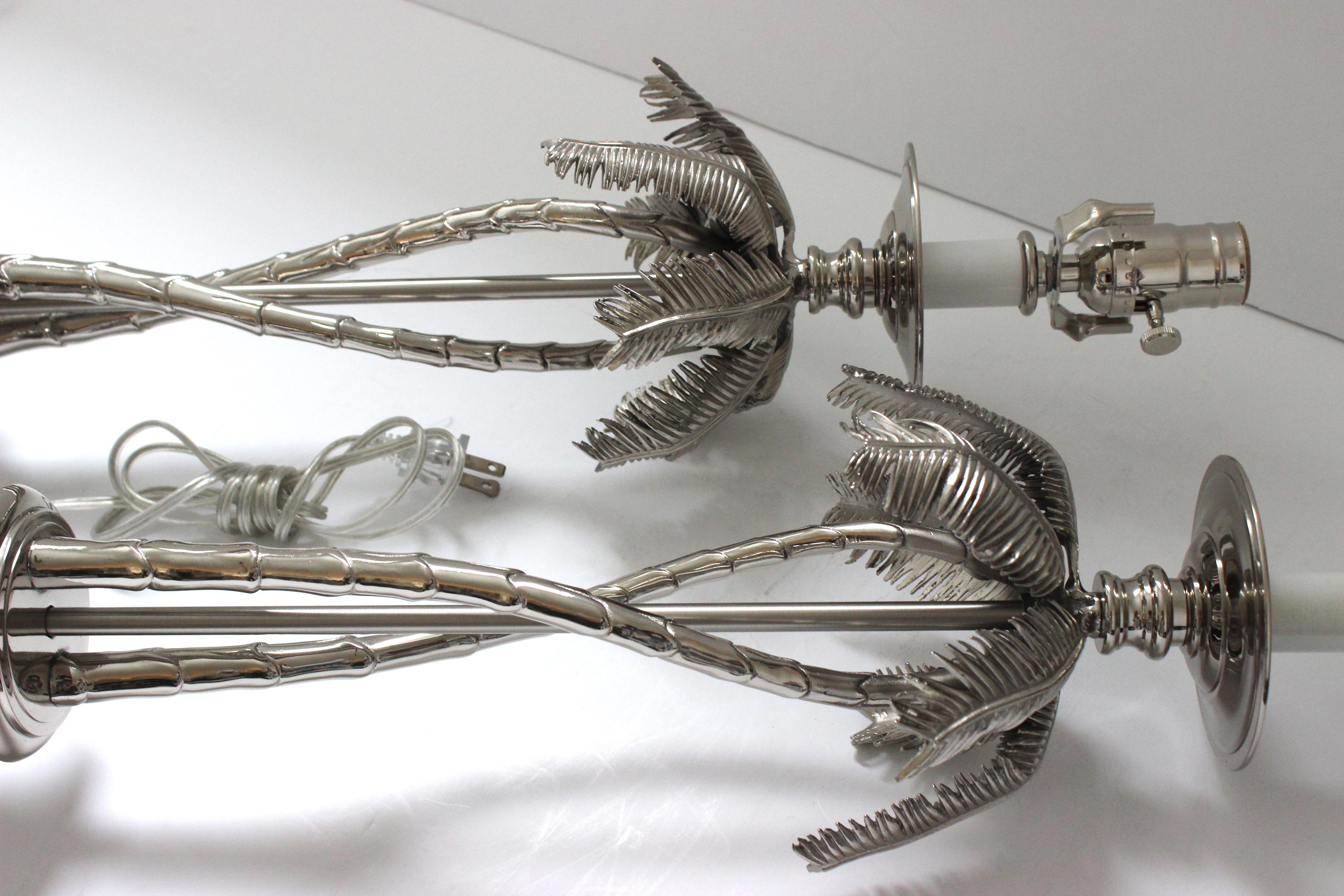 Pair of Nickel Plated Palm Tree Lamps by Angel & Zevallos For Sale 10