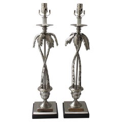 Pair of Nickel Plated Palm Tree Lamps by Angel & Zevallos
