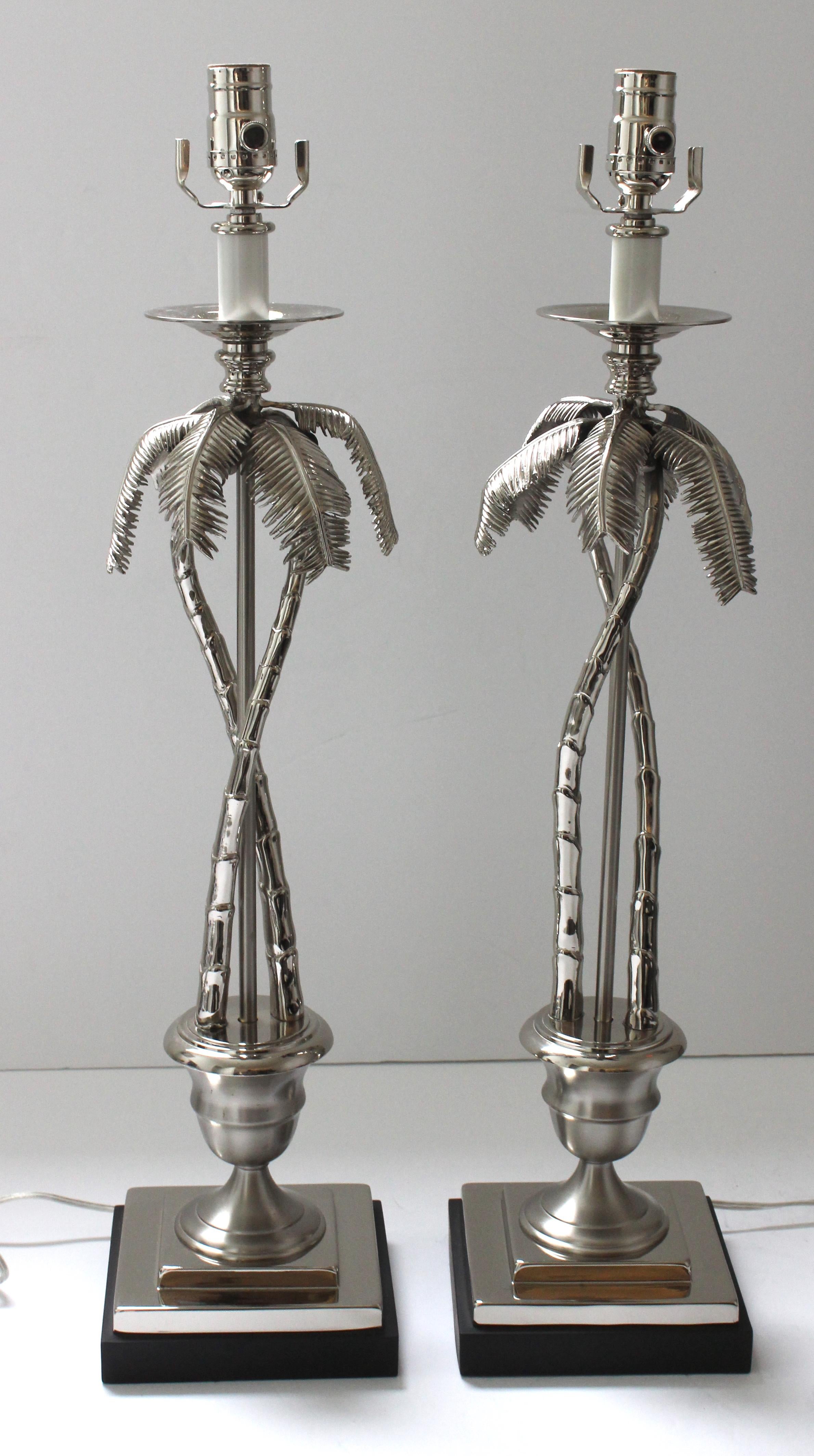 American Pair of Nickel Plated Palm Tree Lamps by Angel & Zevallos For Sale