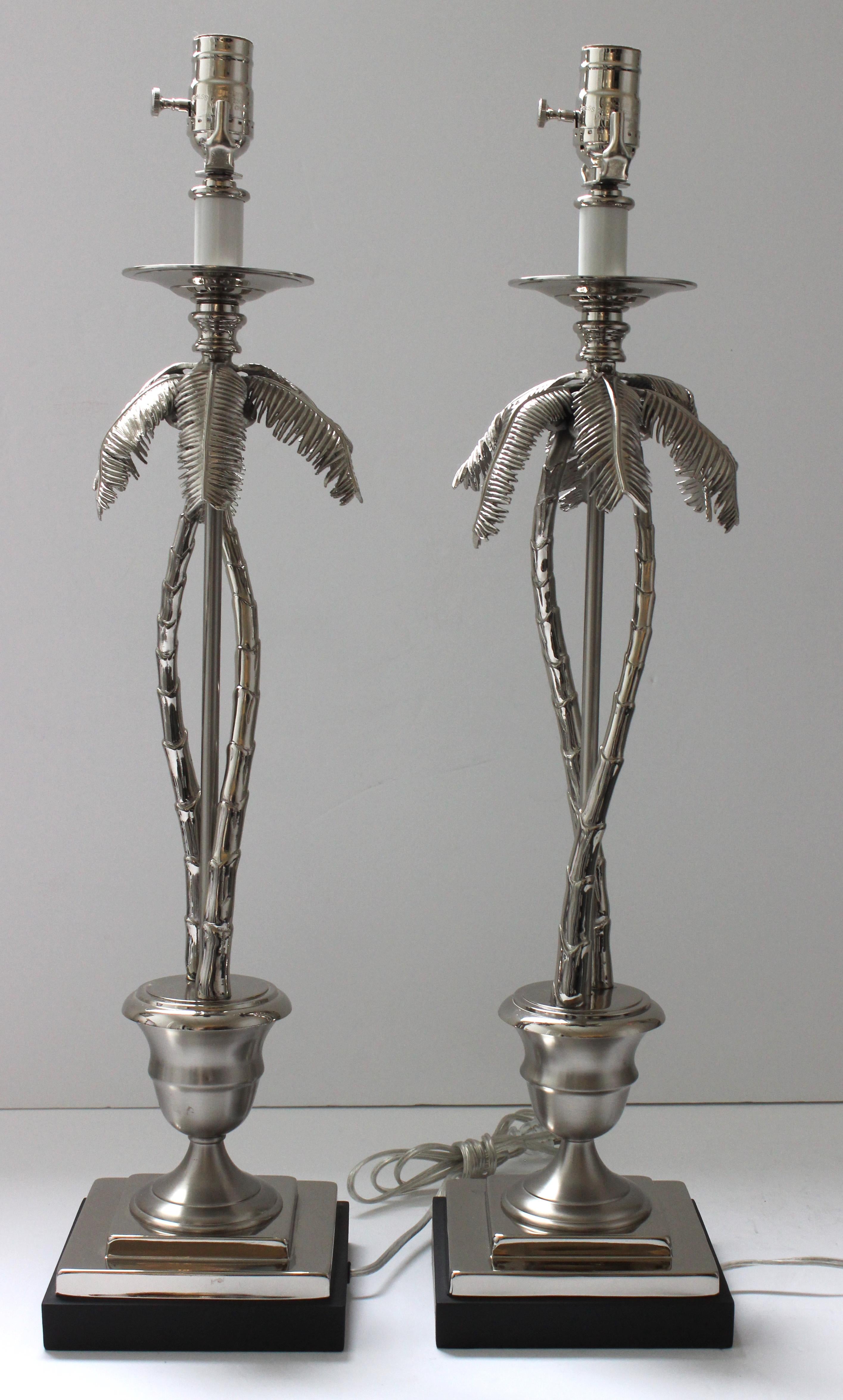 Pair of Nickel Plated Palm Tree Lamps by Angel & Zevallos In Good Condition For Sale In West Palm Beach, FL