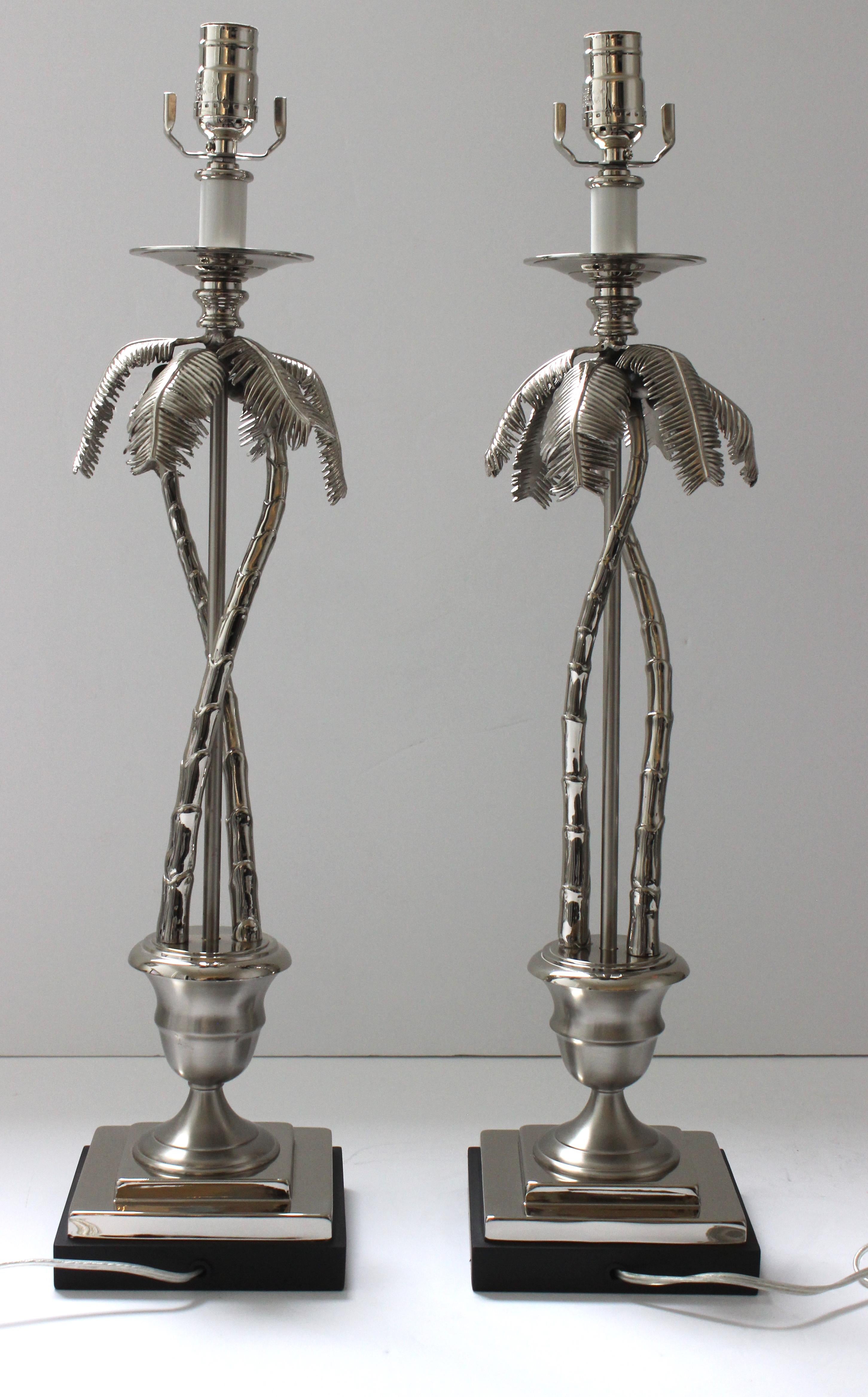 Contemporary Pair of Nickel Plated Palm Tree Lamps by Angel & Zevallos For Sale