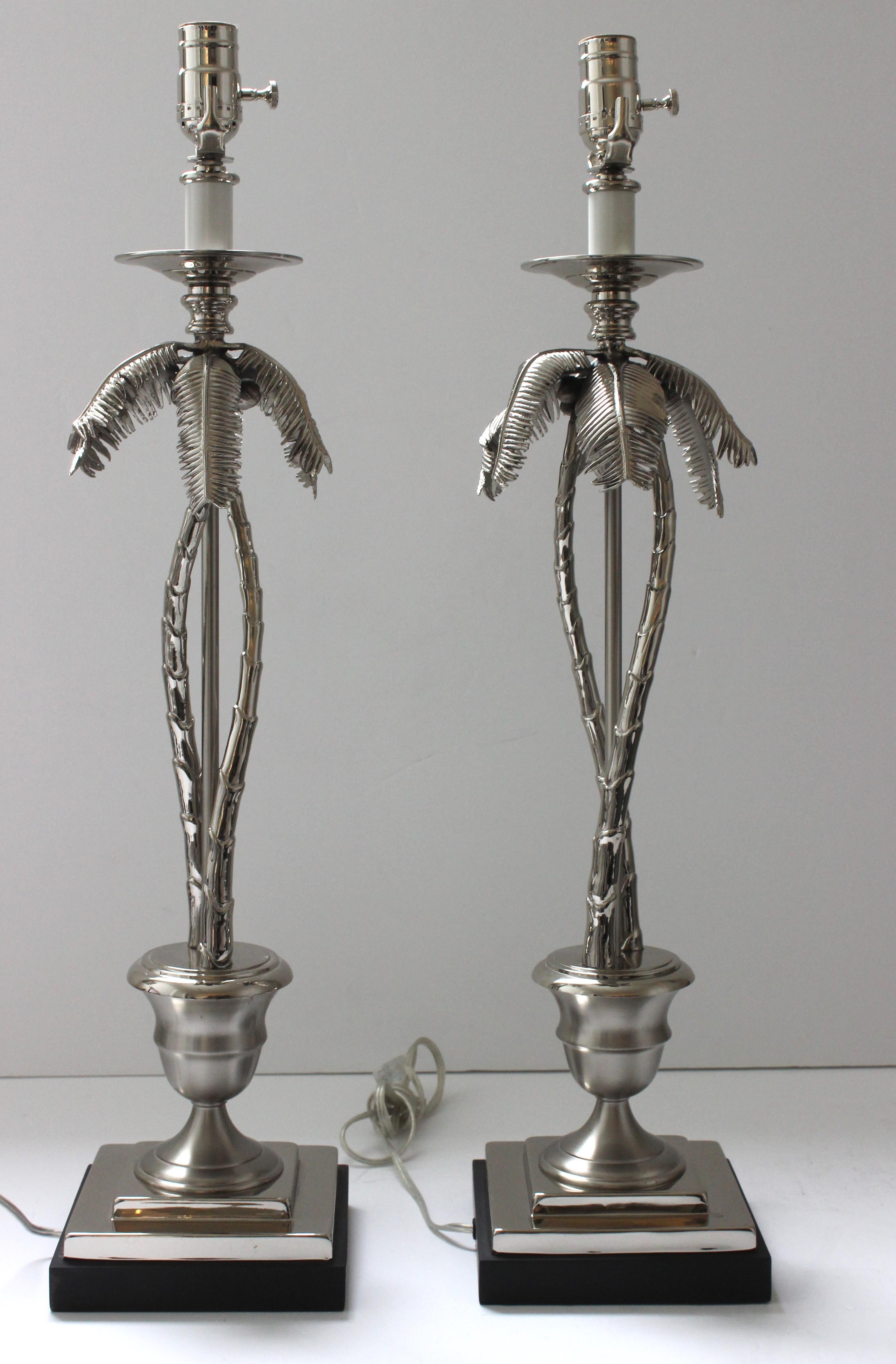 Pair of Nickel Plated Palm Tree Lamps by Angel & Zevallos For Sale 1