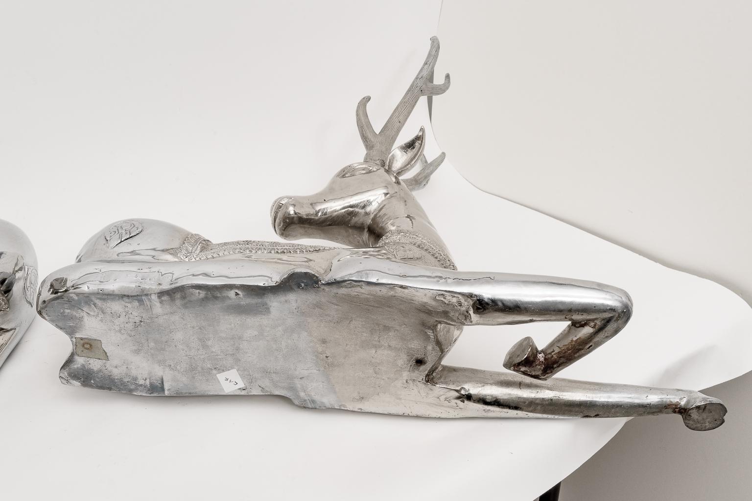 Pair of Nickel-Plated Recumbent Deer For Sale 10