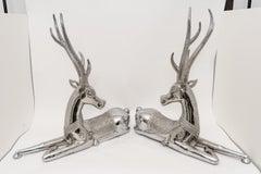 Pair of Nickel-Plated Recumbent Deer