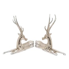 Used Pair of Nickel-Plated Recumbent Deer