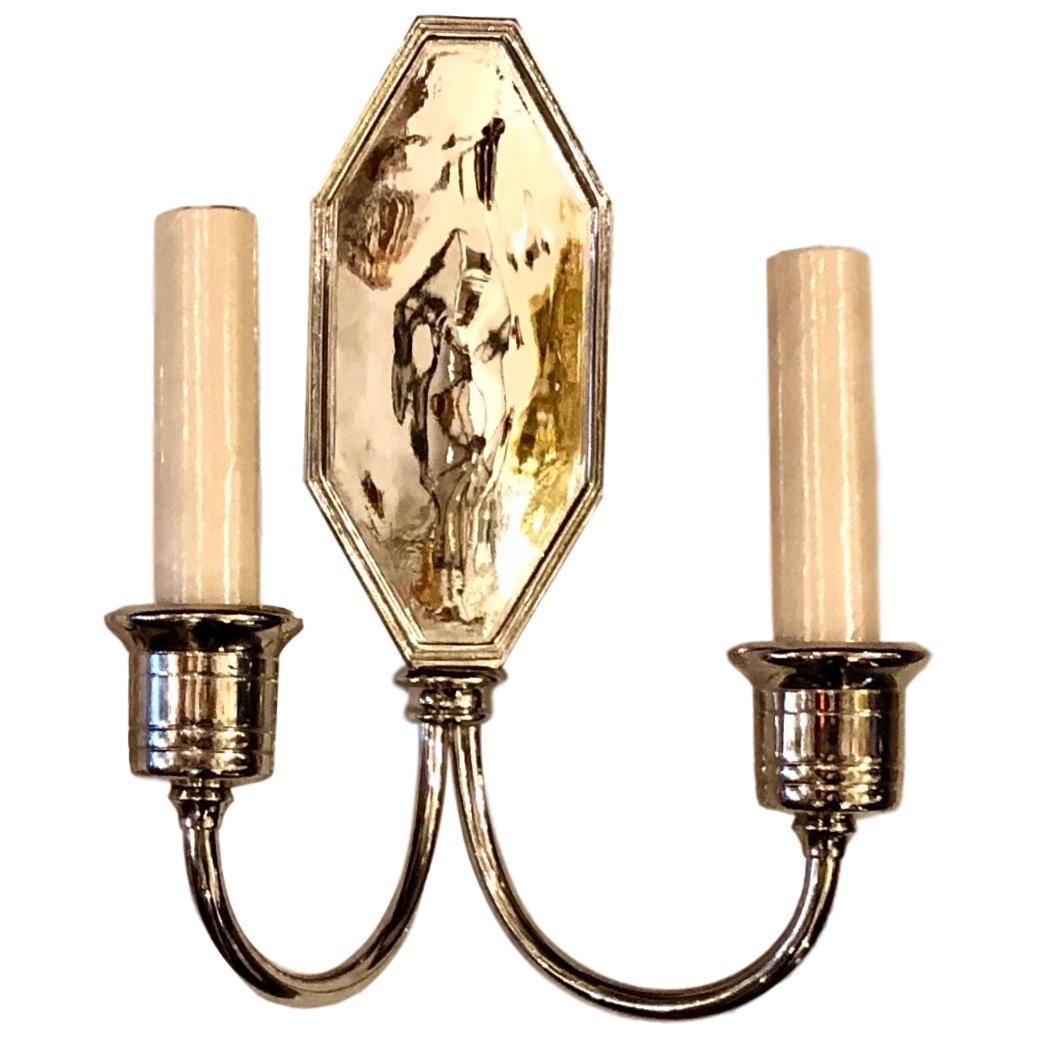 Pair of Nickel-Plated Sconces In Good Condition For Sale In New York, NY