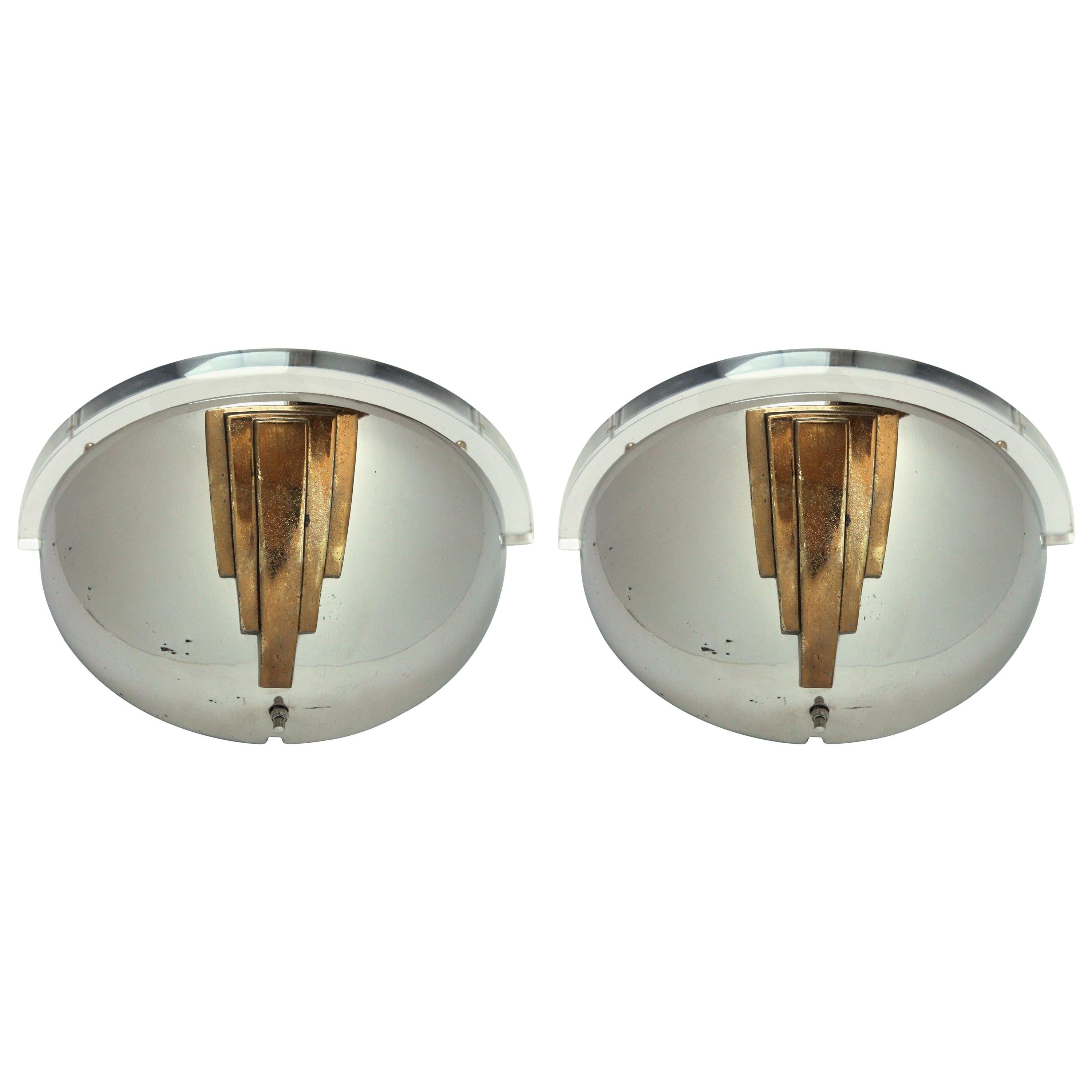 Pair of Nickel-Plated Wall Sconces in the Style of Karl Springer, 1950, USA For Sale