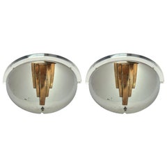 Vintage Pair of Nickel-Plated Wall Sconces in the Style of Karl Springer, 1950, USA