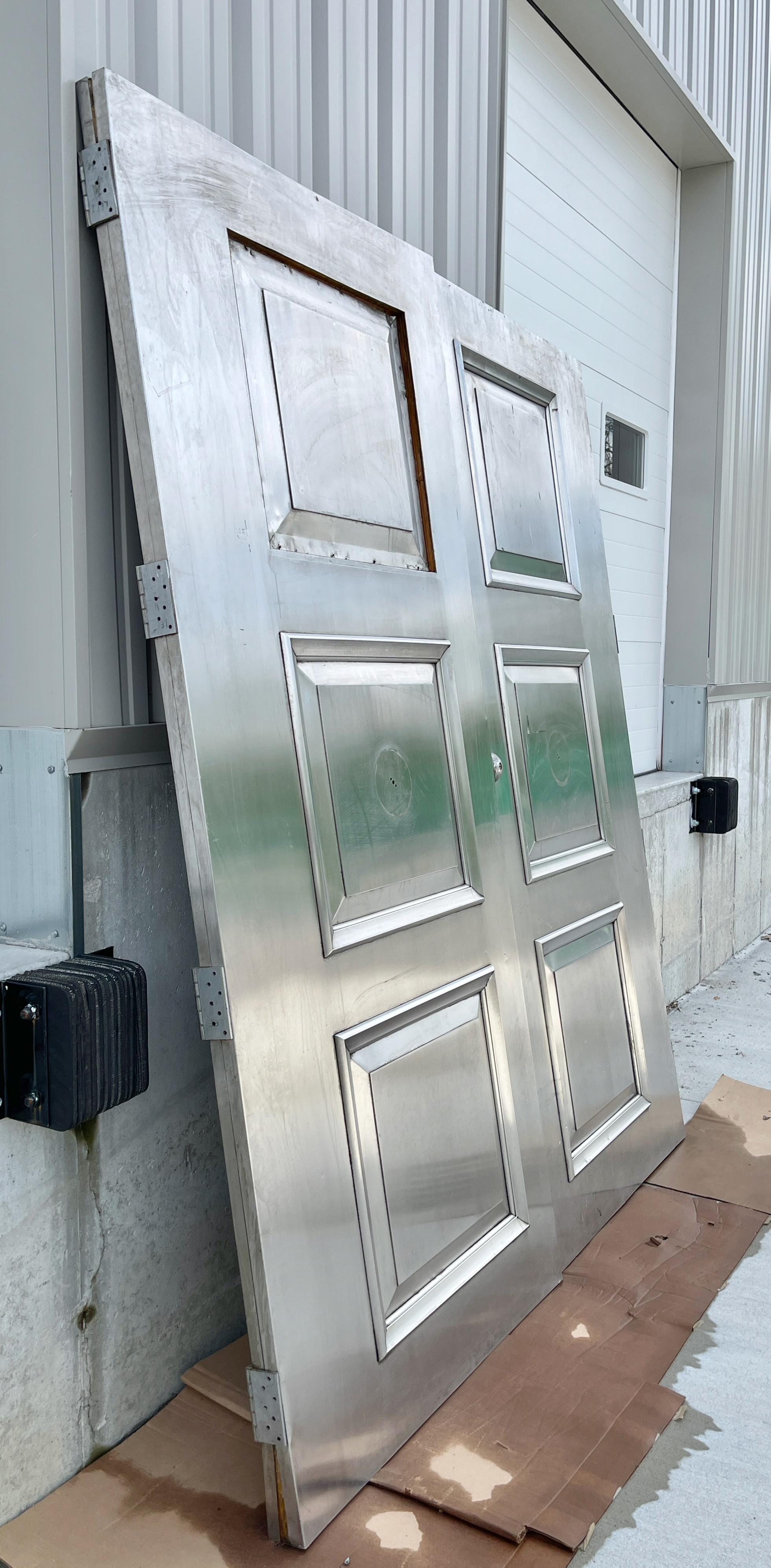 Pair of Nickel Silver Three Paneled Double Doors For Sale 3