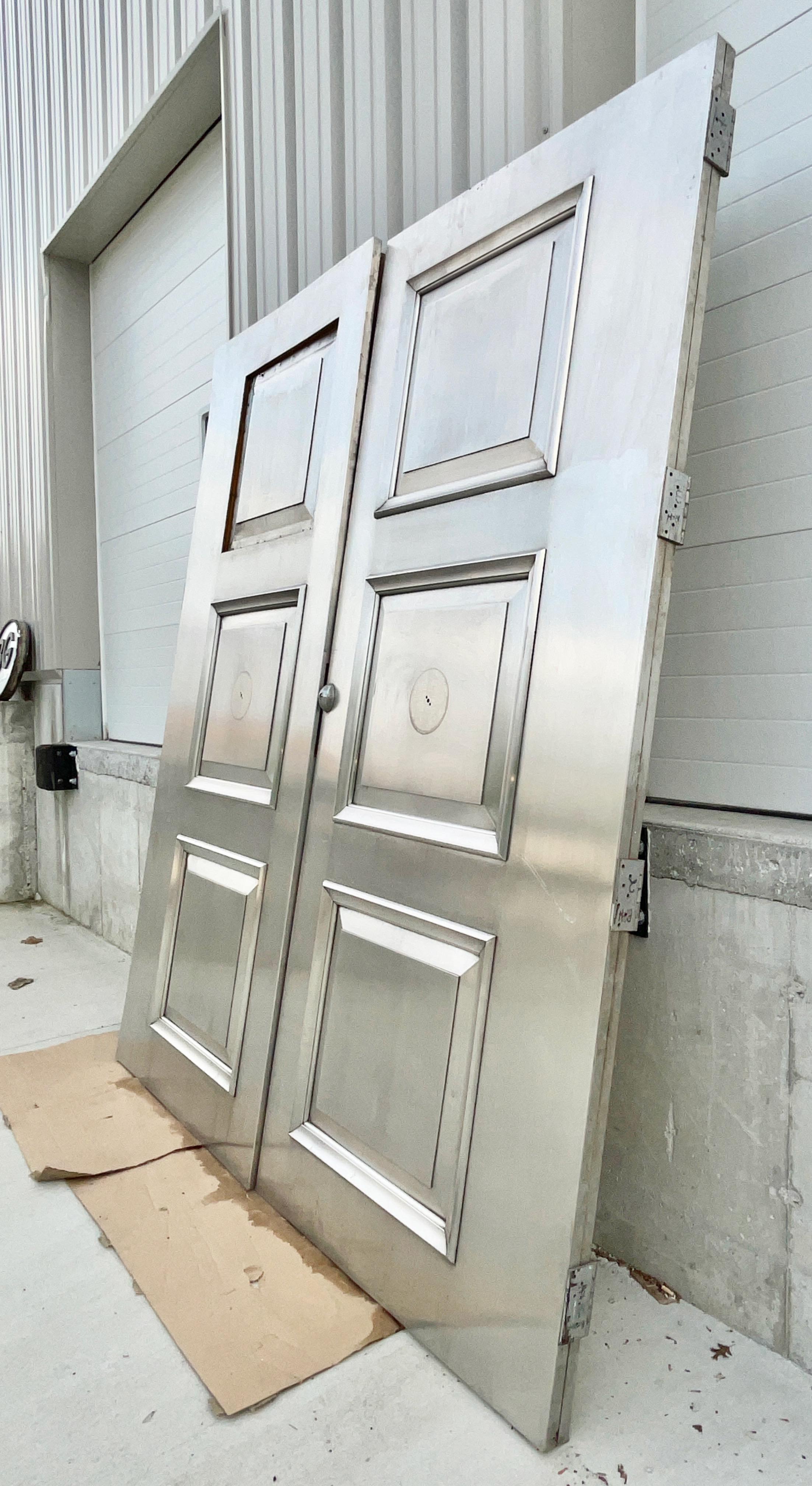 Pair of Nickel Silver Three Paneled Double Doors For Sale 4
