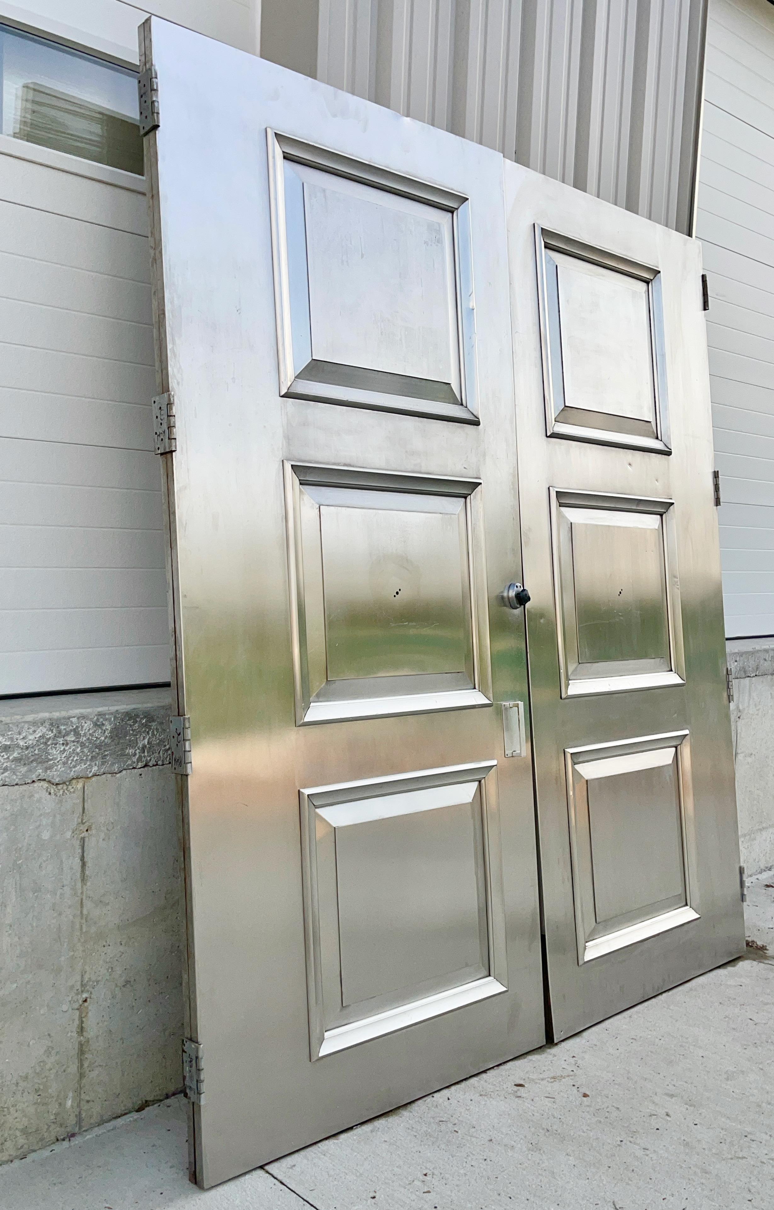 Pair of Nickel Silver Three Paneled Double Doors For Sale 9