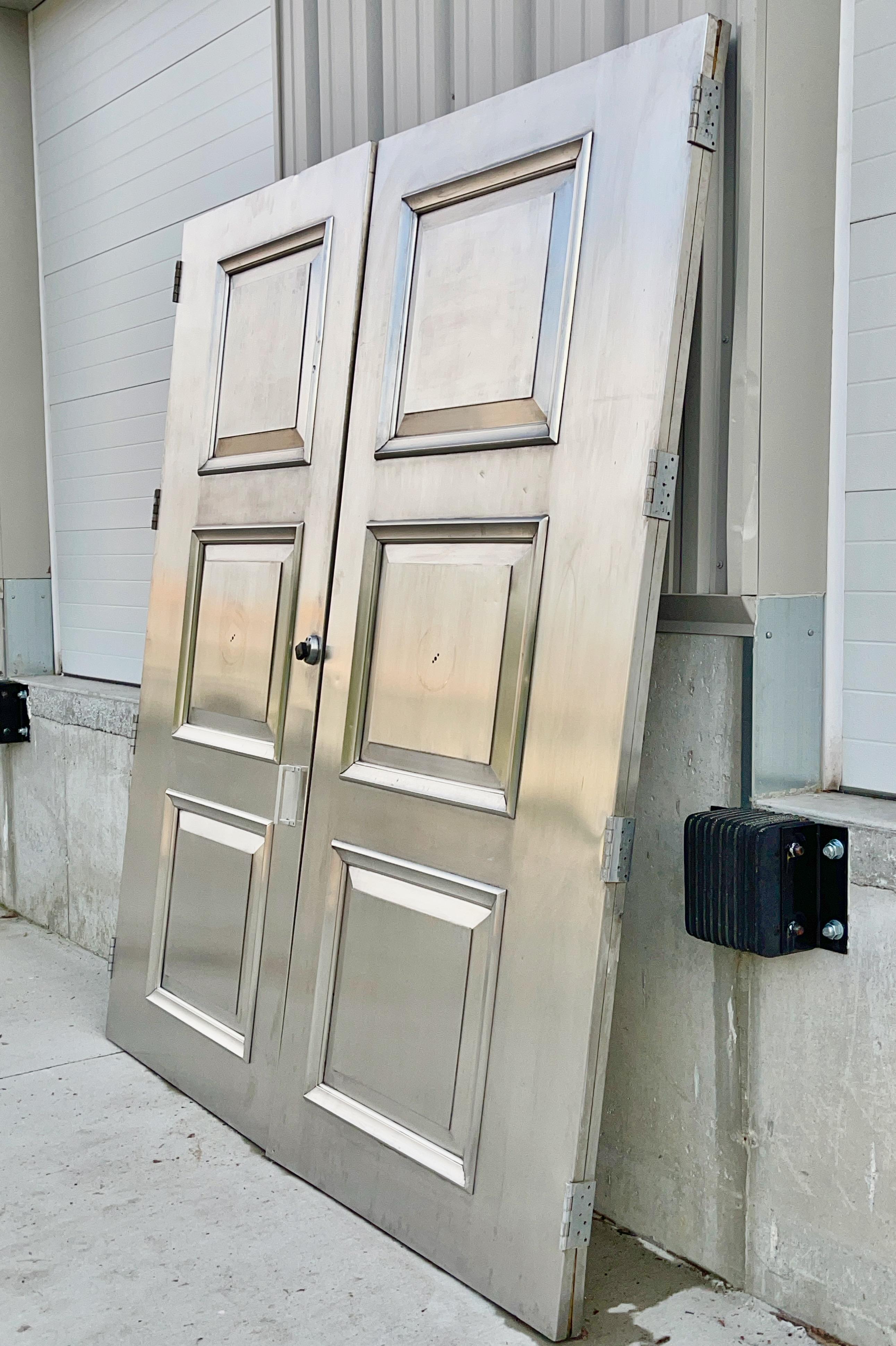 Pair of Nickel Silver Three Paneled Double Doors For Sale 10