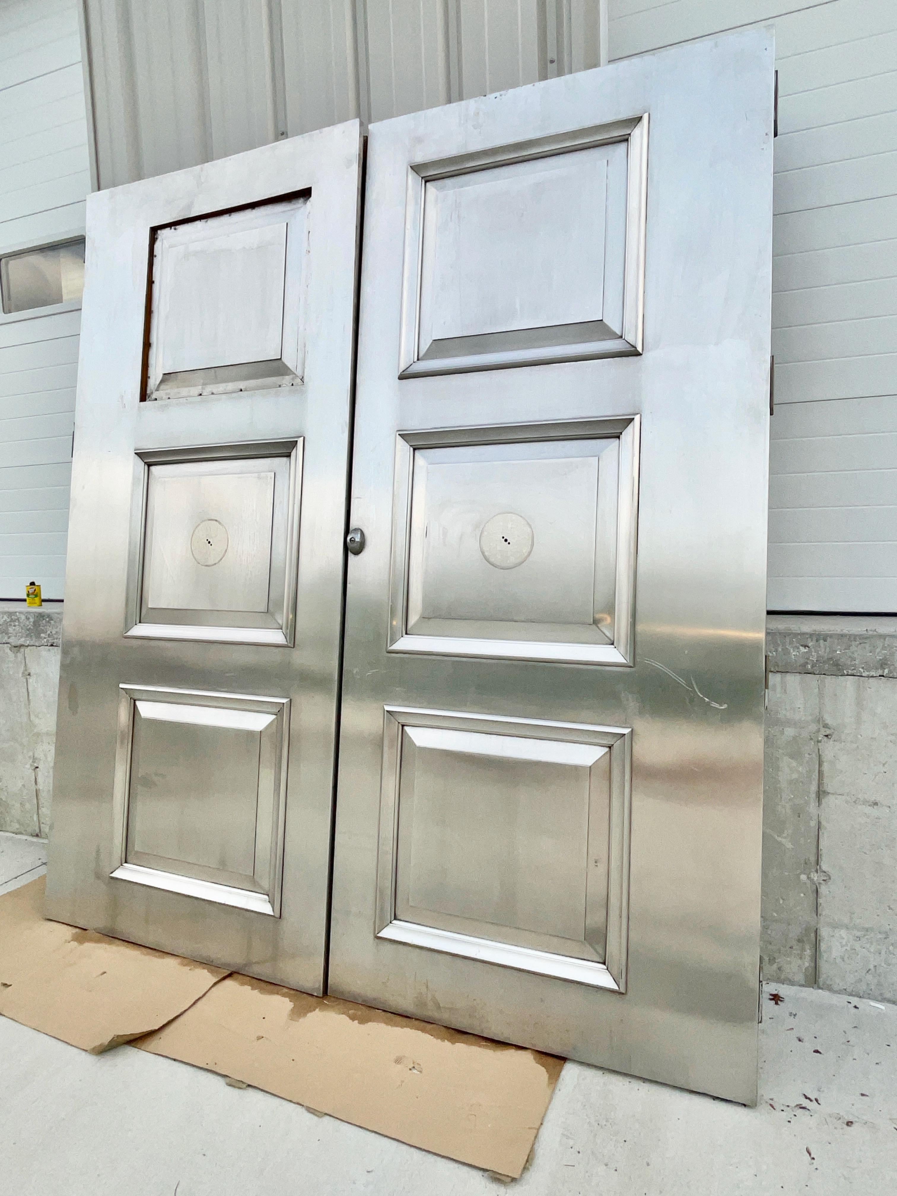 Pair of Nickel Silver Three Paneled Double Doors In Good Condition For Sale In Hanover, MA