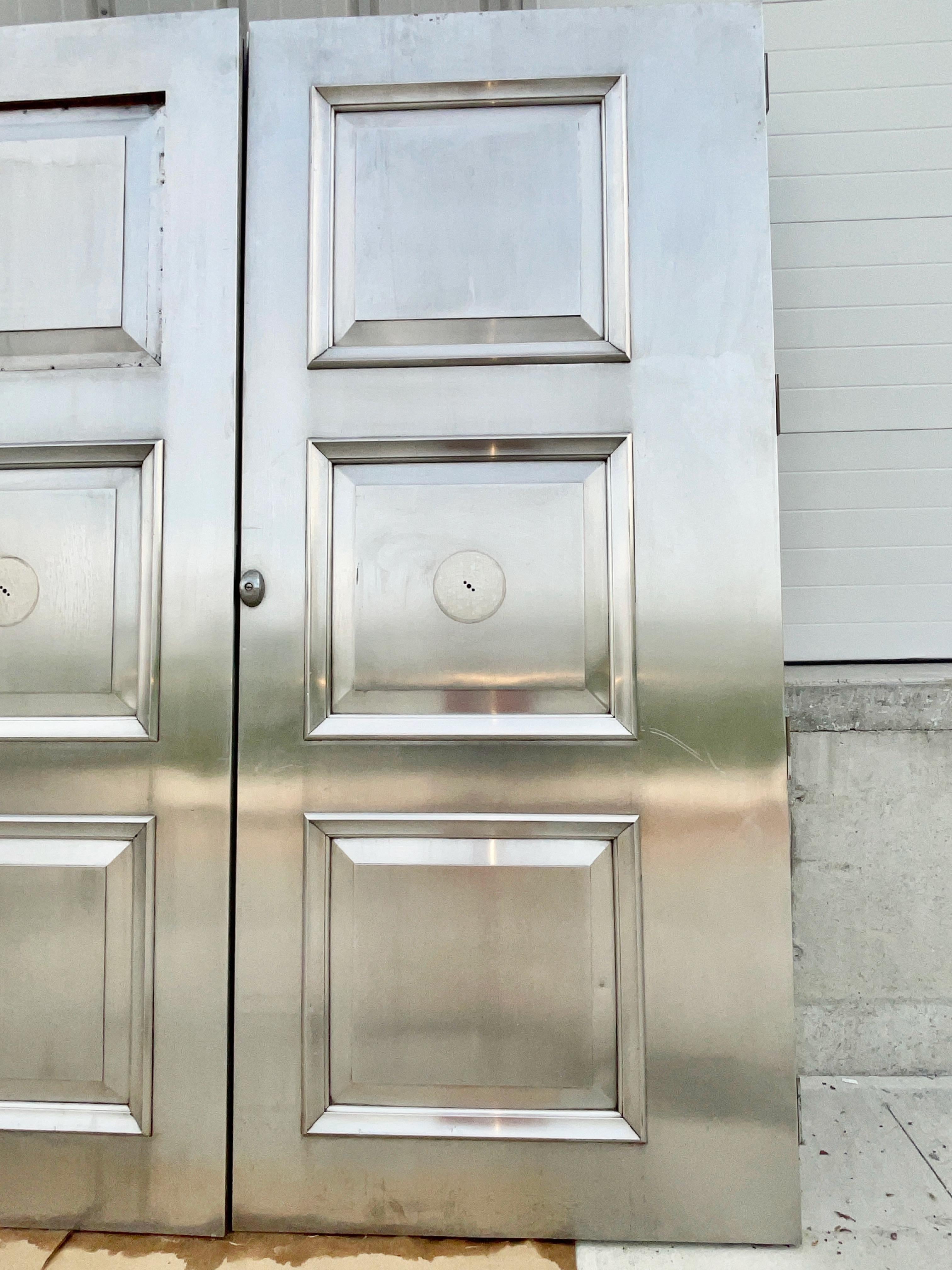 Mid-20th Century Pair of Nickel Silver Three Paneled Double Doors For Sale
