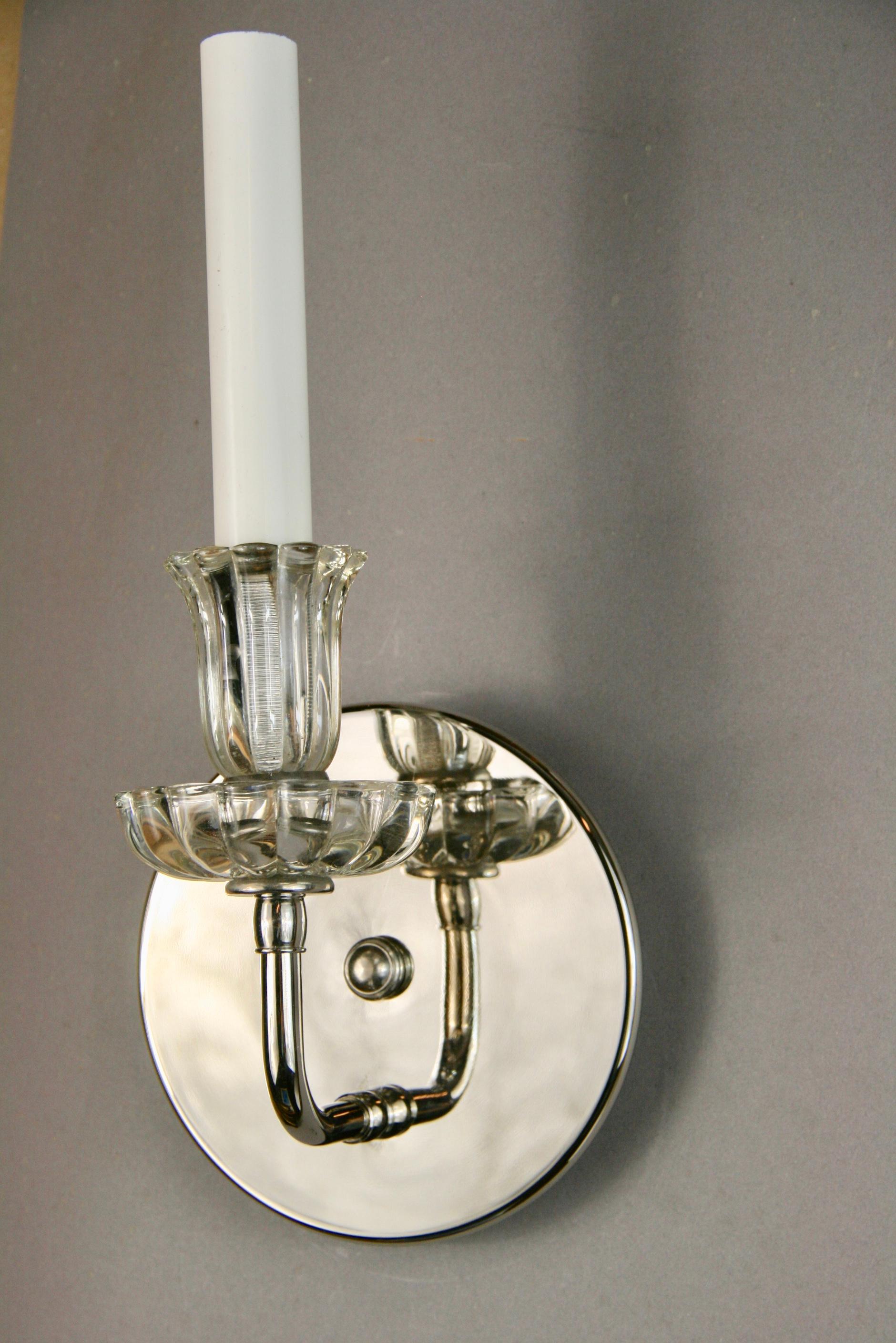 Pair of Nickel Tulips Glass Sconce(2 pair available) In Good Condition In Douglas Manor, NY