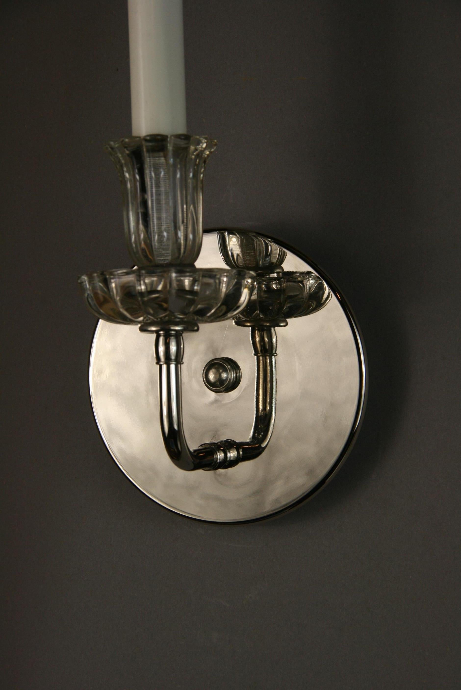 Mid-20th Century Pair of Nickel Tulips Glass Sconce(2 pair available)